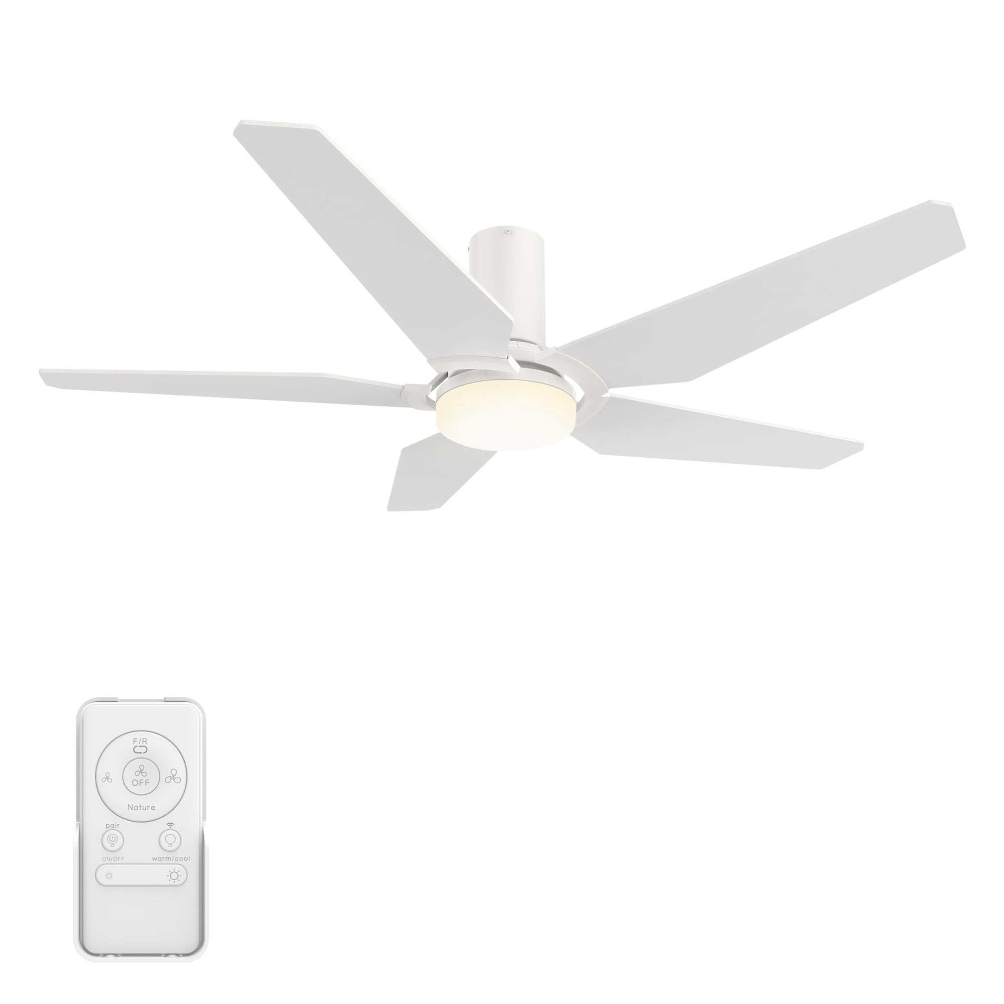 CARRO USA Voyager 52-in White Indoor/Outdoor Flush Mount Smart Ceiling Fan with Light and Remote (5-Blade) LS525B-L22-W1-1-FM Sansujyuku sansujyuku.com