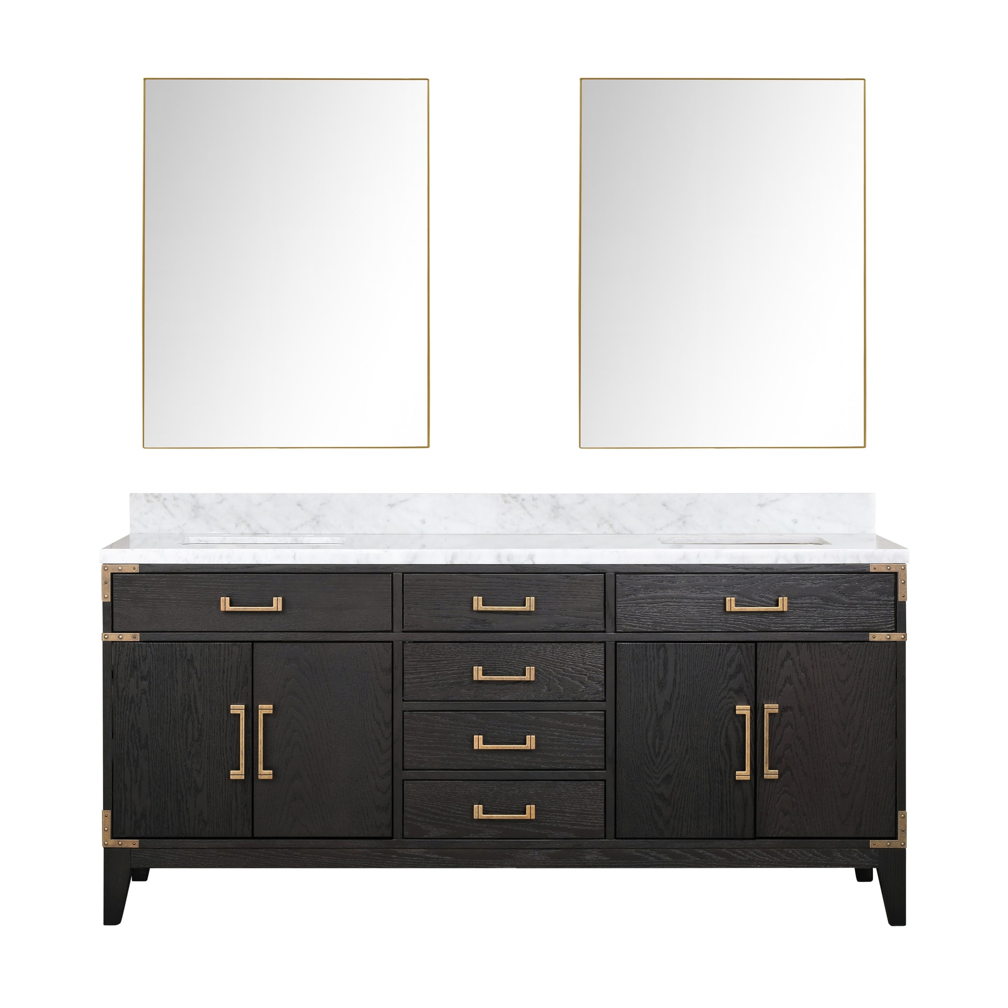 Lexora LVW72DJ110 Wilton 72-in Black Oak Undermount Double Sink Bathroom Vanity with White Carrara Marble Marble Top (Mirror Included)