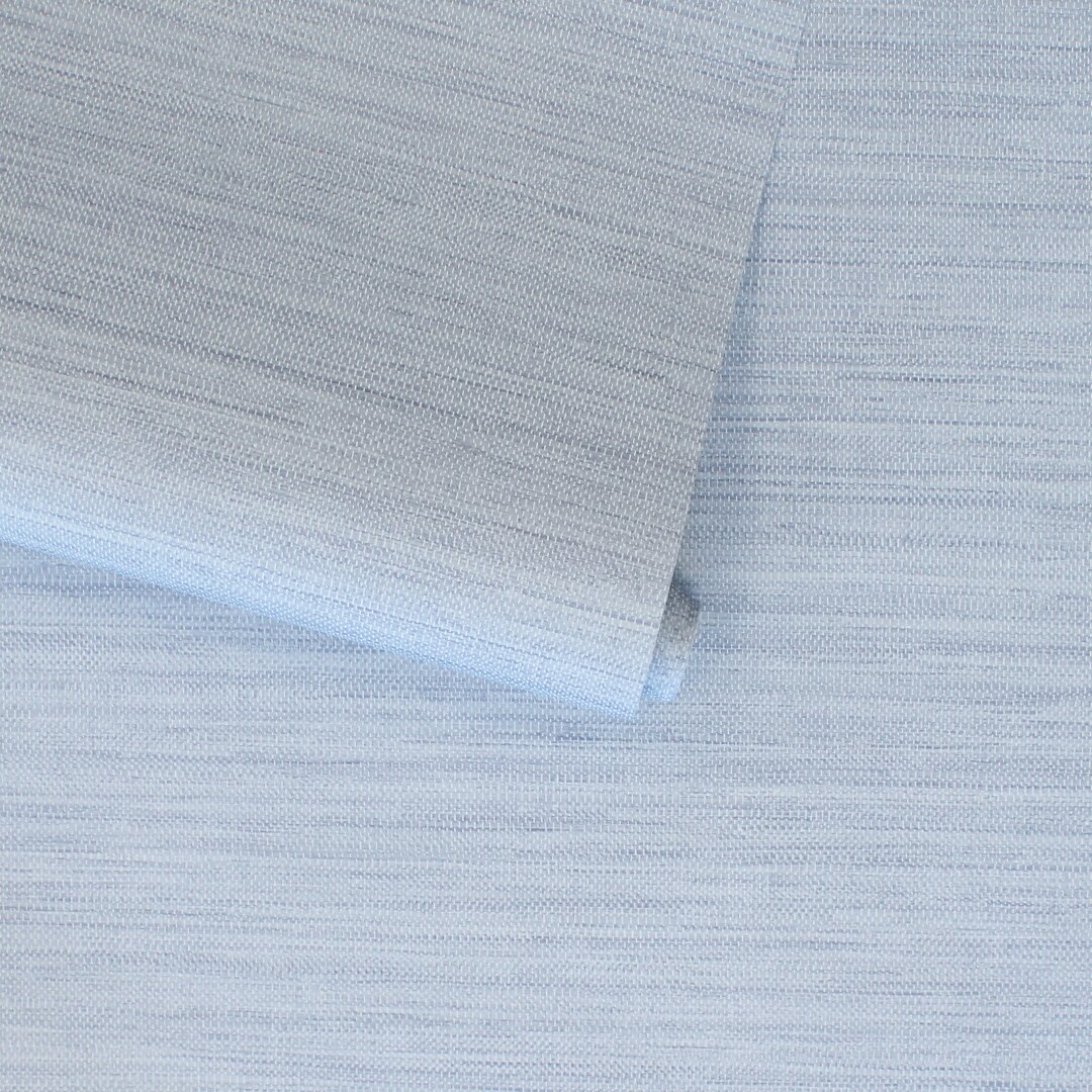 Powder Blue Vinyl Grasscloth Peel and Stick Wallpaper Roll