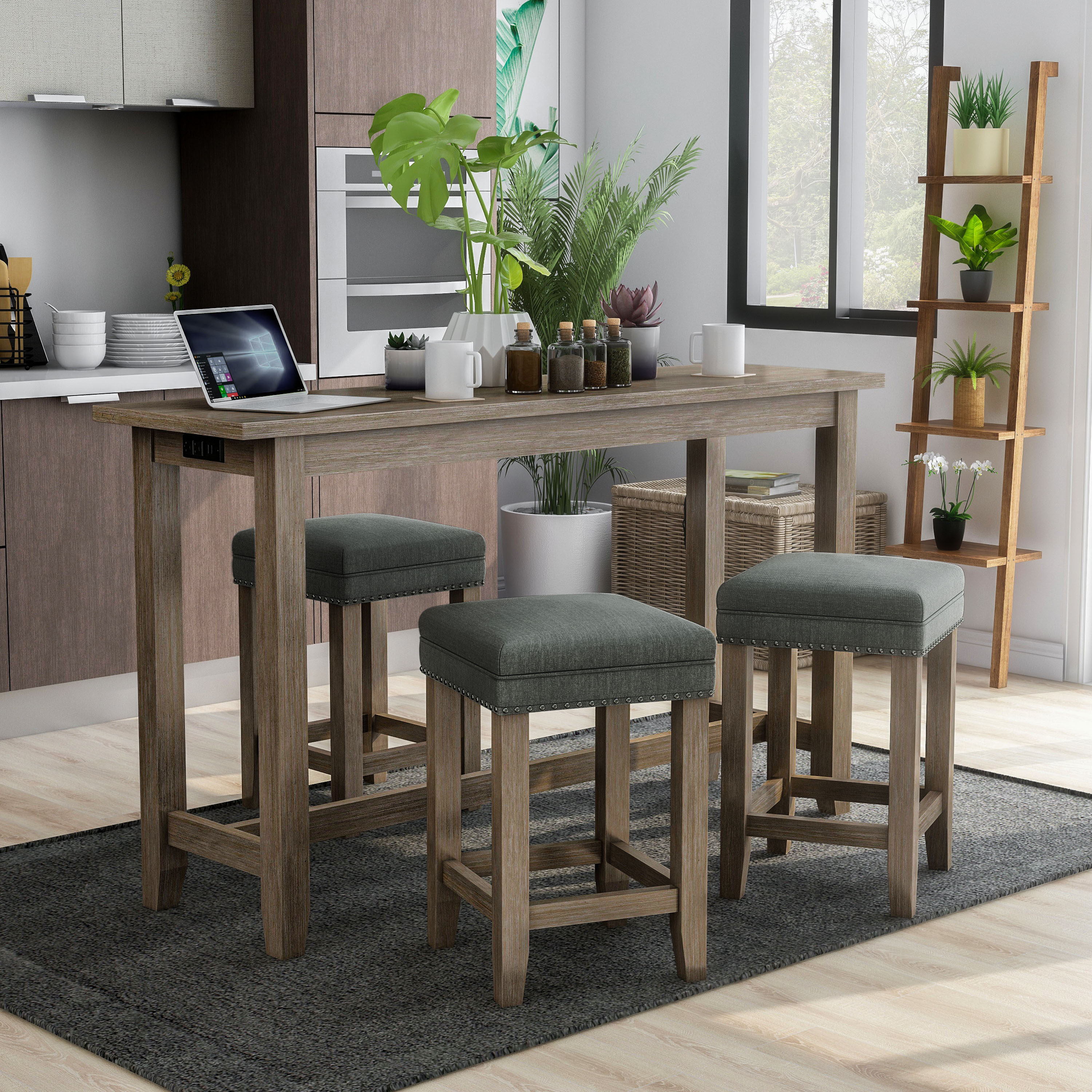 Furniture of America IDF-3474GY-PT-4PK Keily Gray Rustic Dining Room Set with Rectangular Table ( Seats 3 )