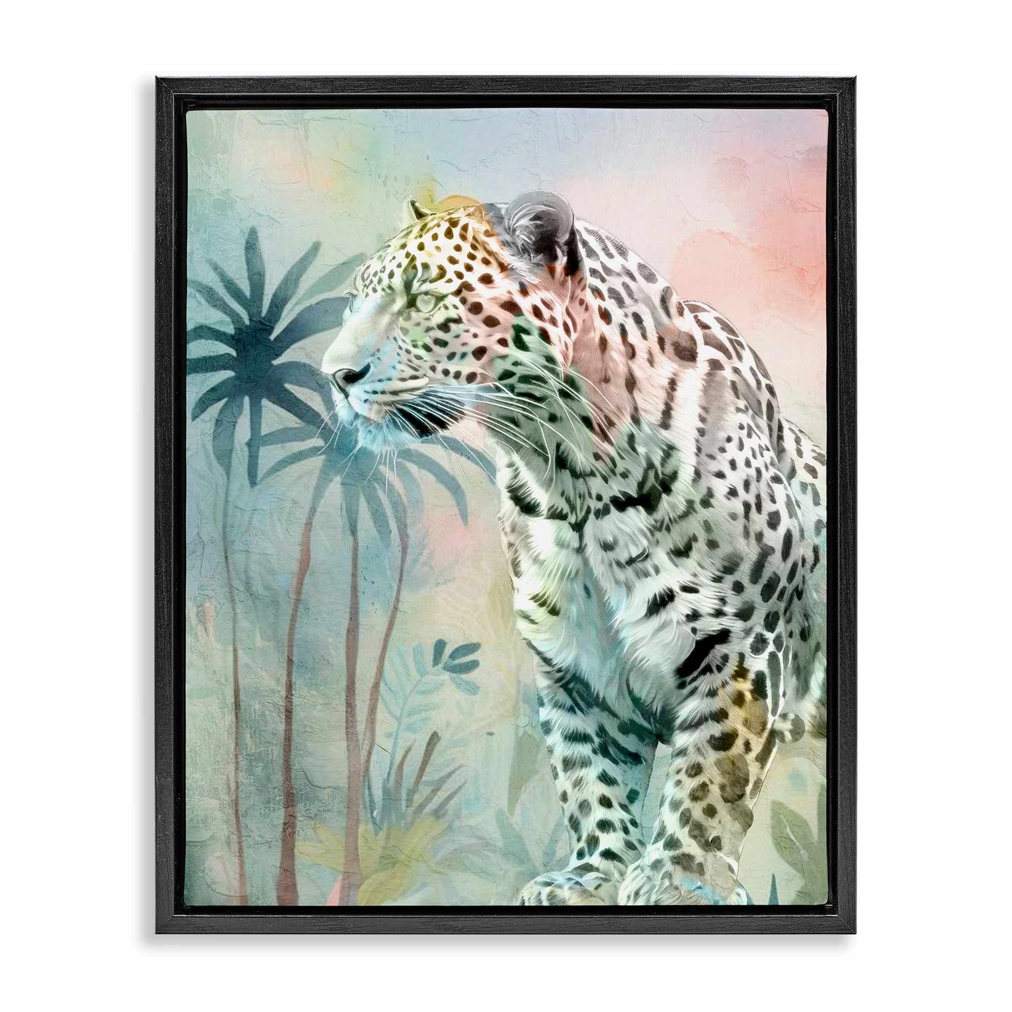 Stupell Industries BS-080-FFB-16X20 Gazing Jungle Leopard Black Framed Floater Canvas Wall Art By Kim Allen 17 x 21