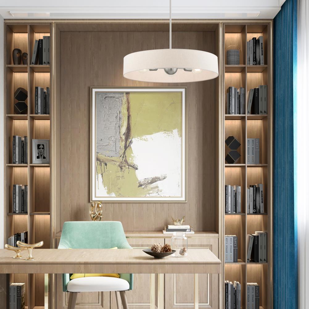 Venlo Brushed Nickel 5-Light Drum Pendant with Oatmeal Shade