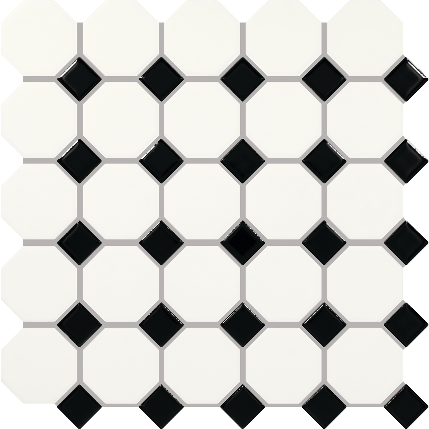 Daltile Core Classic True White with Black Dot 12-in x 12-in Multi-finish Ceramic Patterned Octagon Mosaic Floor and Wall Tile ( 1-sq ft / Piece )