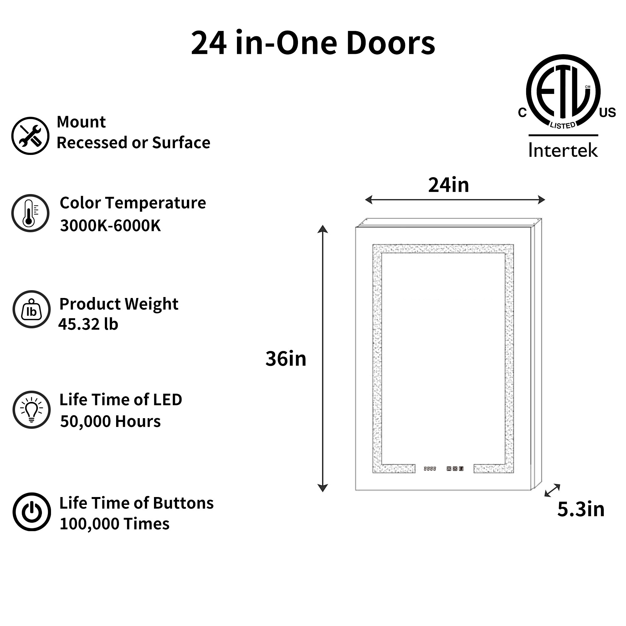 ExBrite Ethos 24-in x 36-in Lighted LED Fog Free Surface/Recessed Mount ...