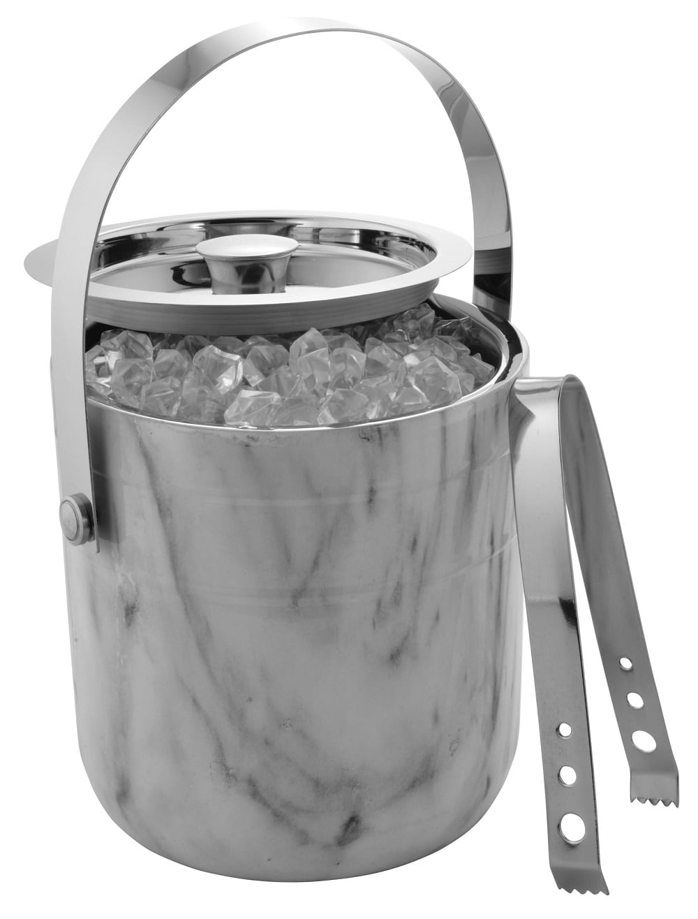 Sol Living 0.4-Gallon White Marble Stainless Steel Ice Bucket with Tongs in  the Ice Buckets department at