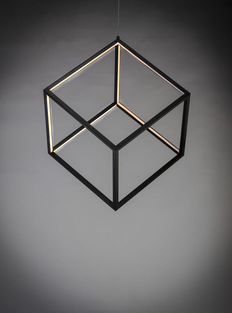 Contemporary Black Aluminum LED Pendant Light, 21" Cube Design