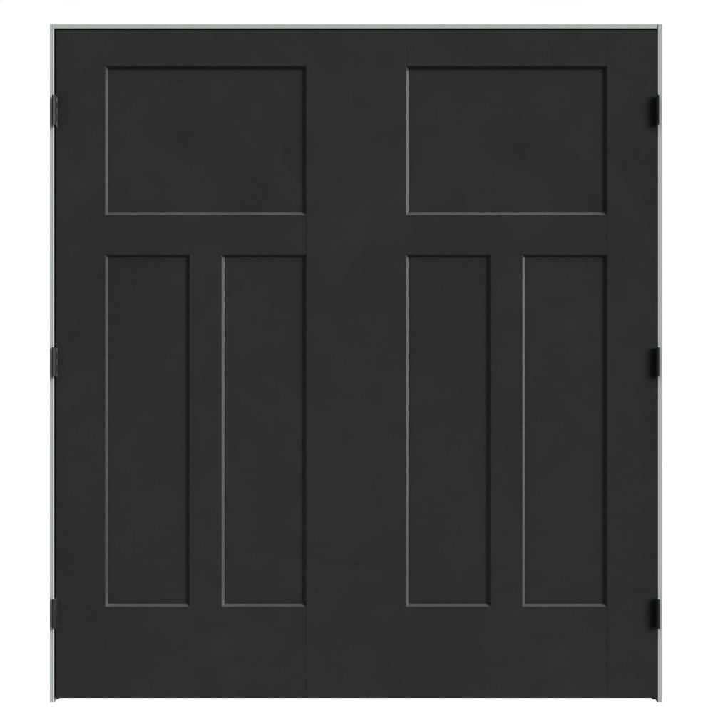 Masonite 641950 72-in x 80-in Midnight Black Solid core 3-panel square Bi-parting Smooth Prefinished Molded composite Flat Jamb Double Prehung Interior Door