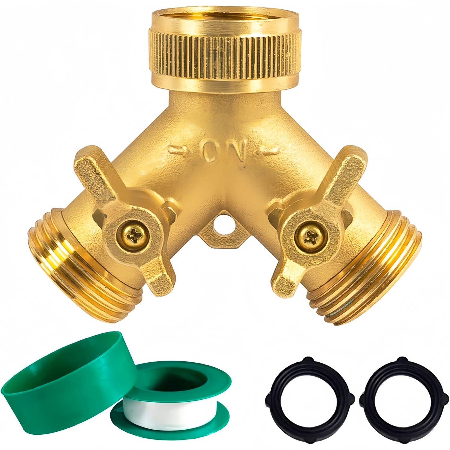 Numhew 2-Way 3/4-in Heavy-Duty Solid Brass Leakproof Ball Valve Gold Hose Splitter