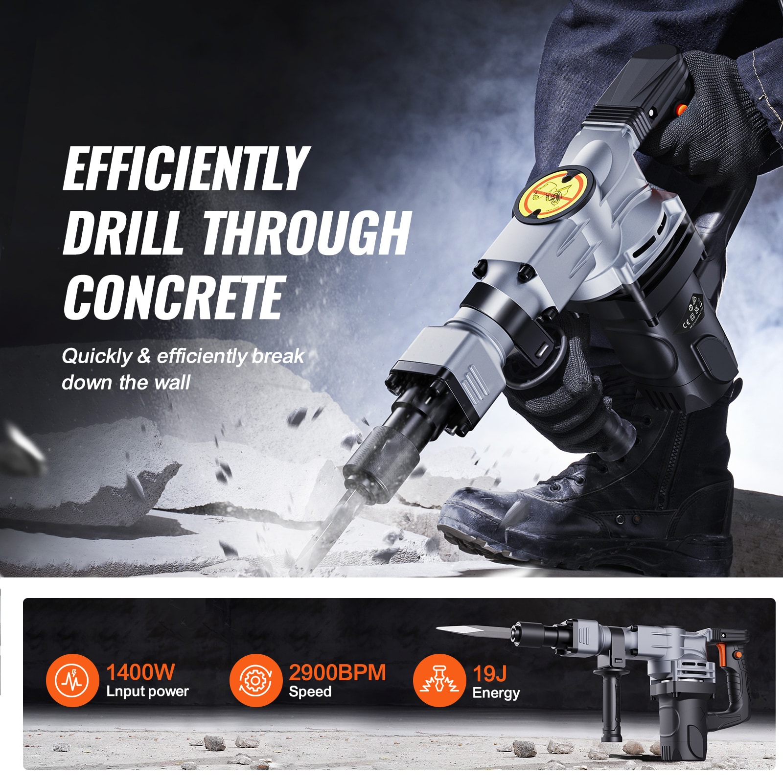 VEVOR SCXXDH58YC1X02512V1 Demolition-Hammers - View #2