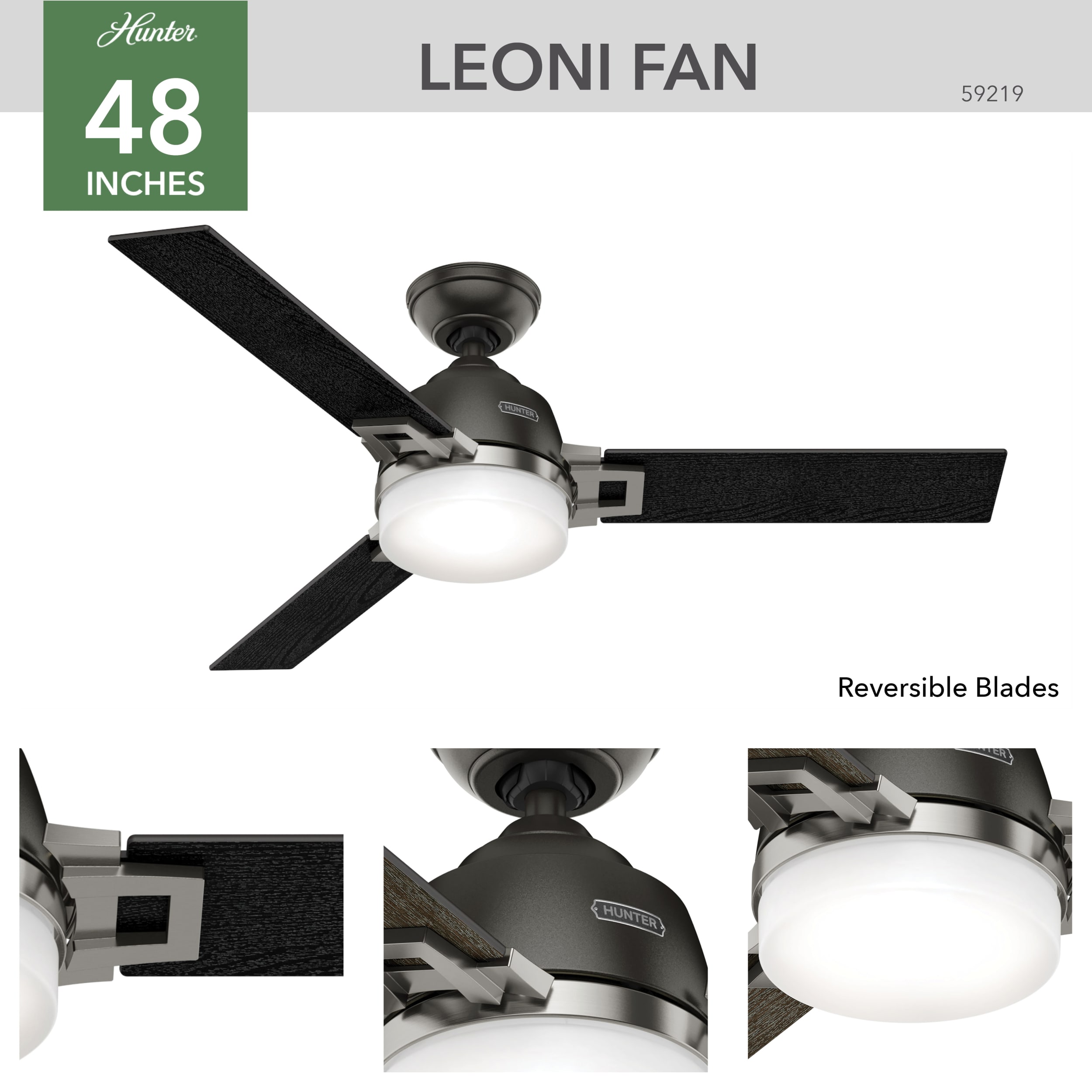 48'' Brushed Nickel 3-Blade Ceiling Fan with LED Light and Remote