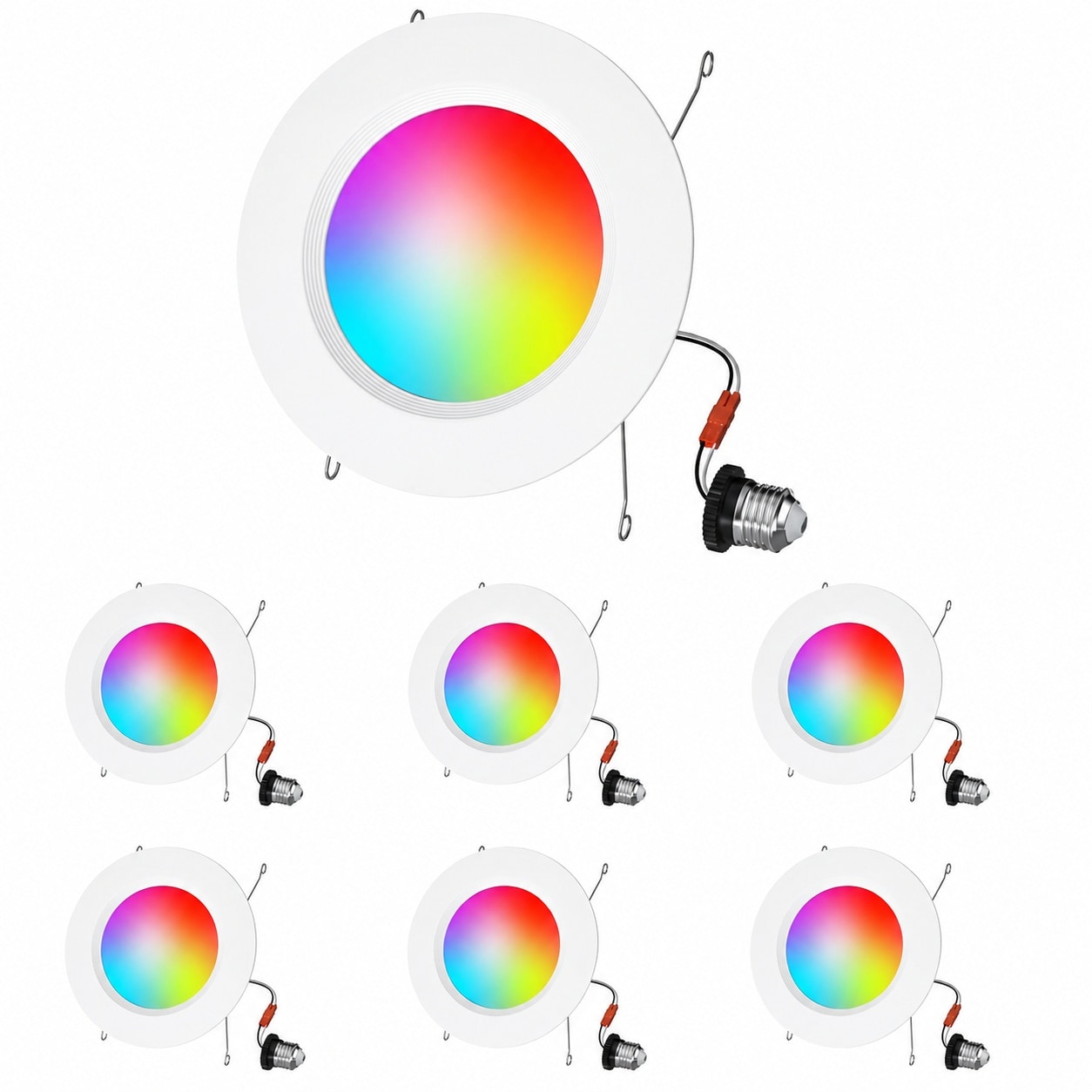 Aoibox  6 in Smart RGB LED Recessed Retrofit Can Light 13W 1050 Lumens Bluetooth App Alexa Control 6 Pack