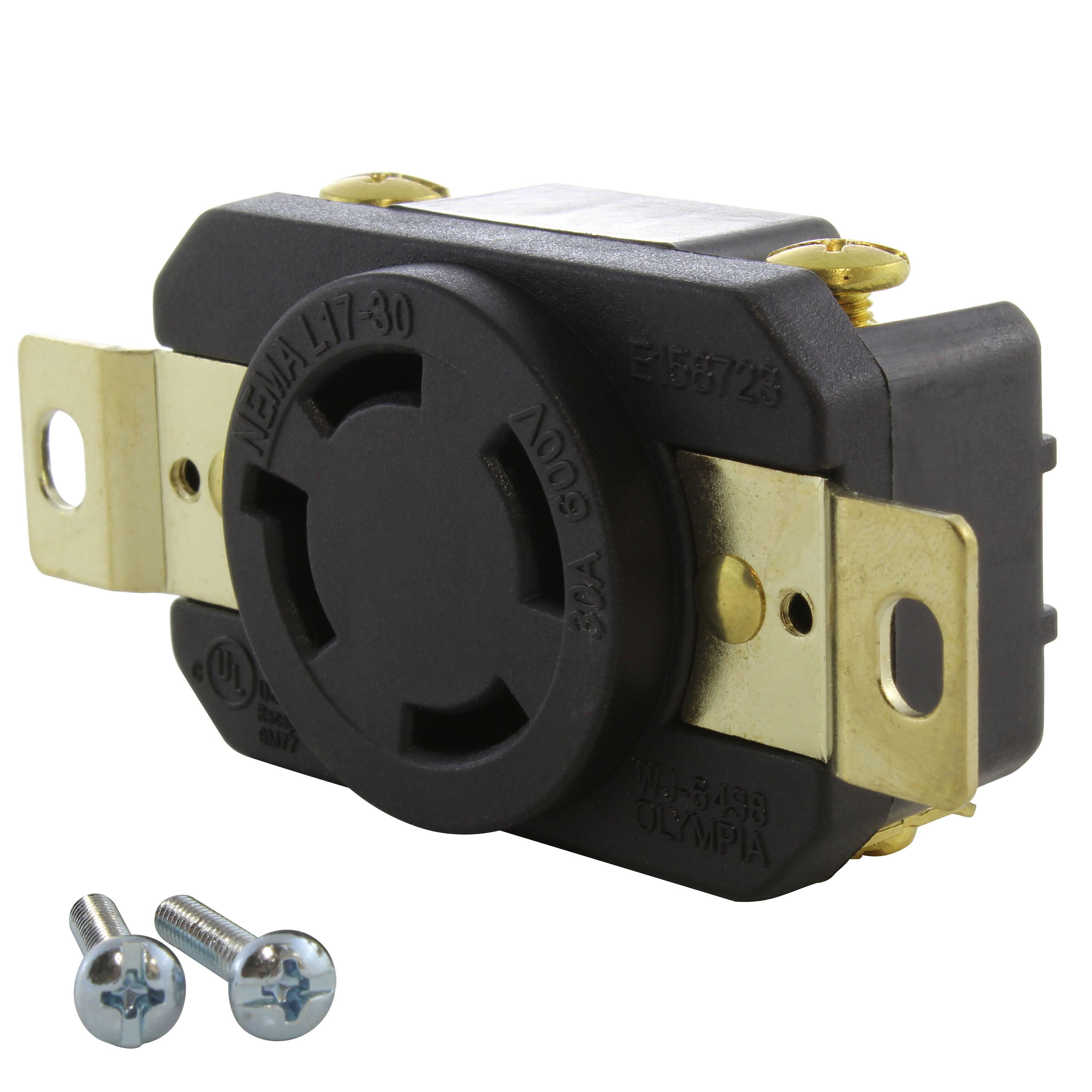 AC WORKS FML1730R AC Connectors NEMA L17-30 Flanged Mount Locking 30 -Amp 600-volt Recessed Industrial Round Outlet , Black