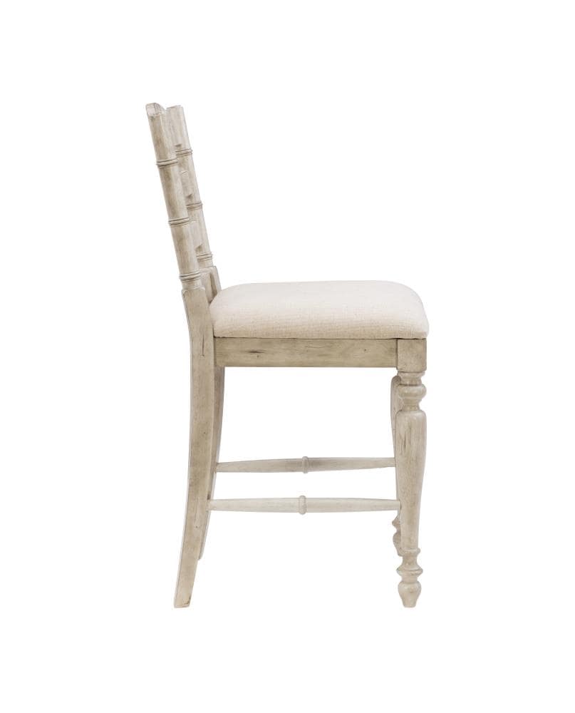 Elegant Marino 24" White Washed Wood Counter Stool with Linen Seat