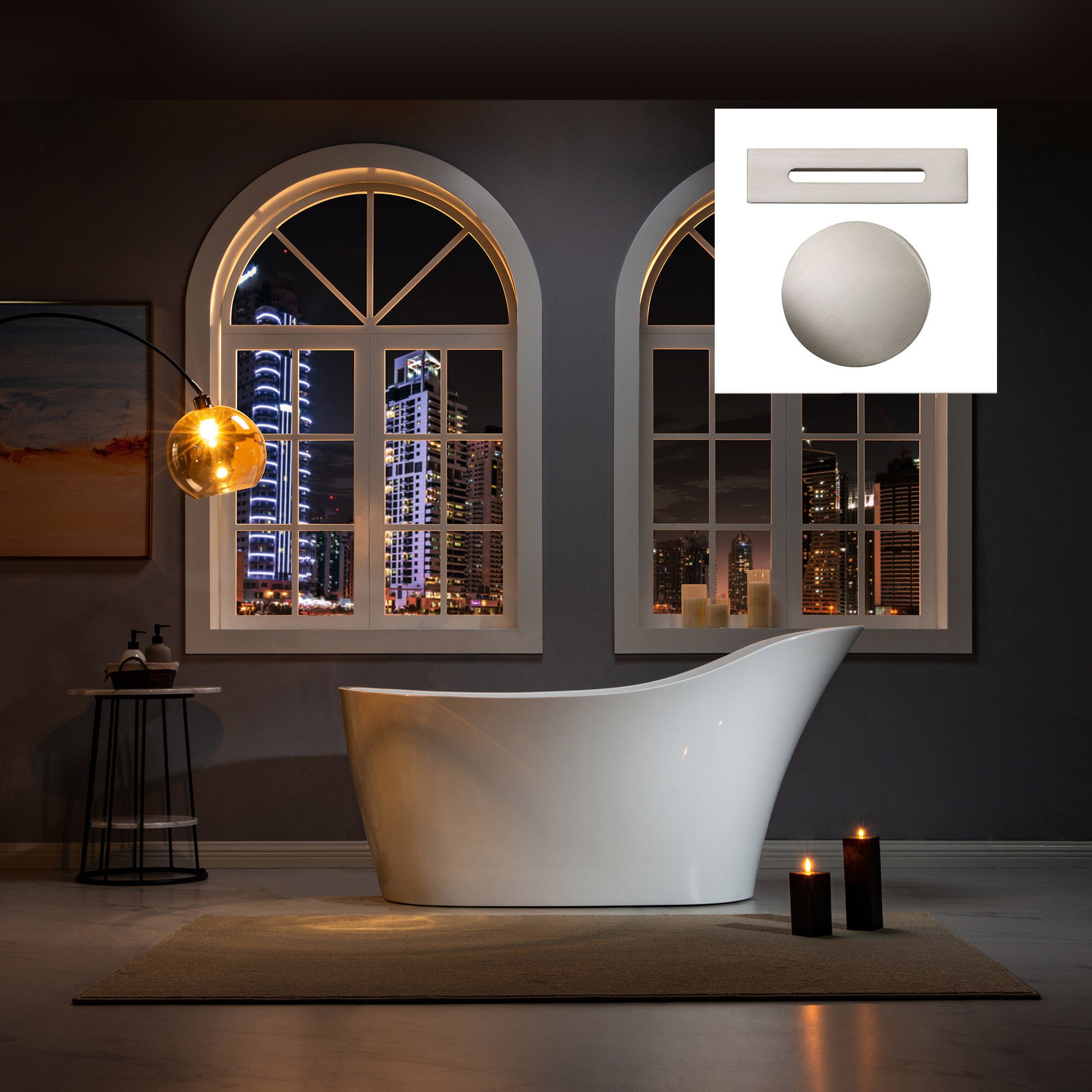 Woodbridge Municipality 28.375-in x 59-in White with Brushed Nickel Trim Acrylic Oval Freestanding Soaking Bathtub with Drain (Reversible Drain) -  LB200