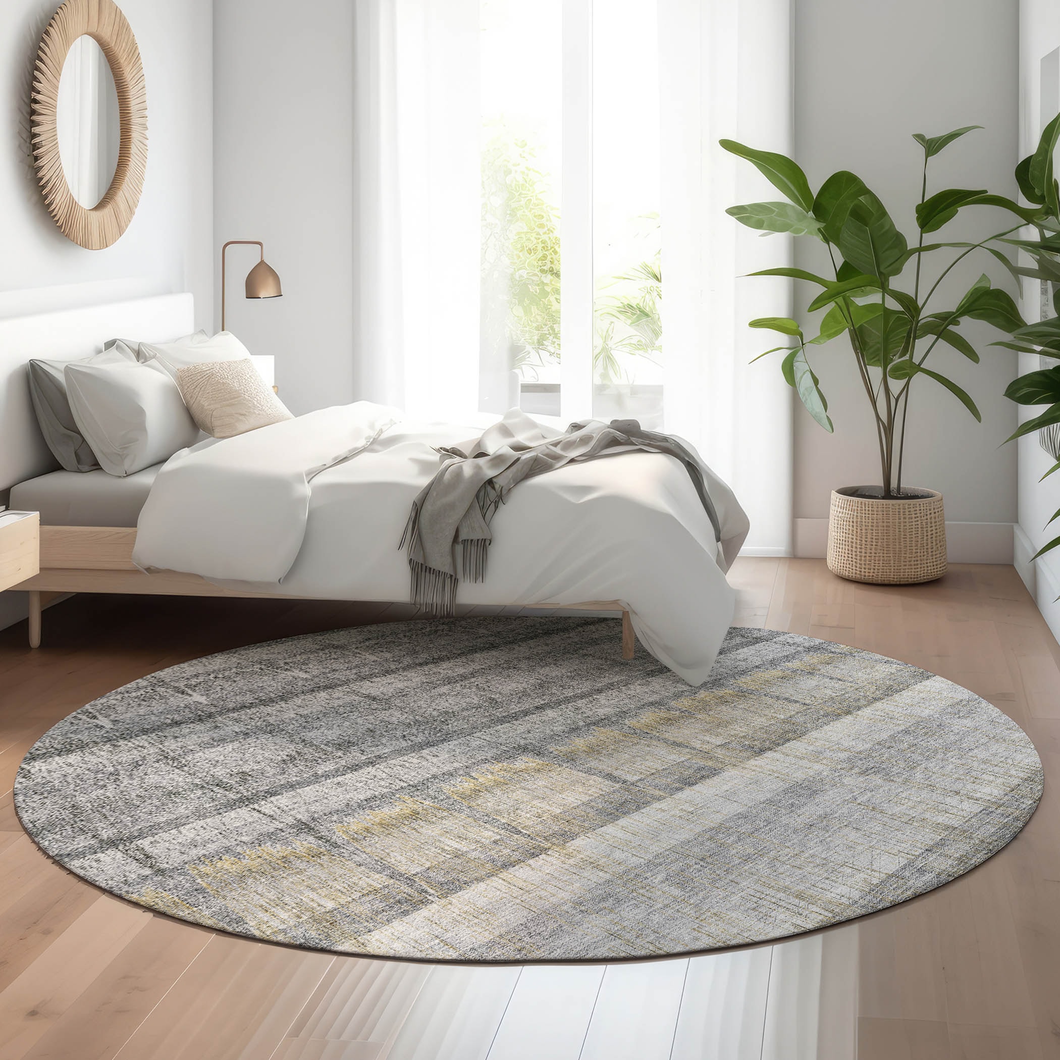 Addison Rugs AMF629GY8RO Mayfield AMF629GY 8 x 8 (ft) Loomed Polyester Gray Round Indoor Geometric Machine washable Area rug