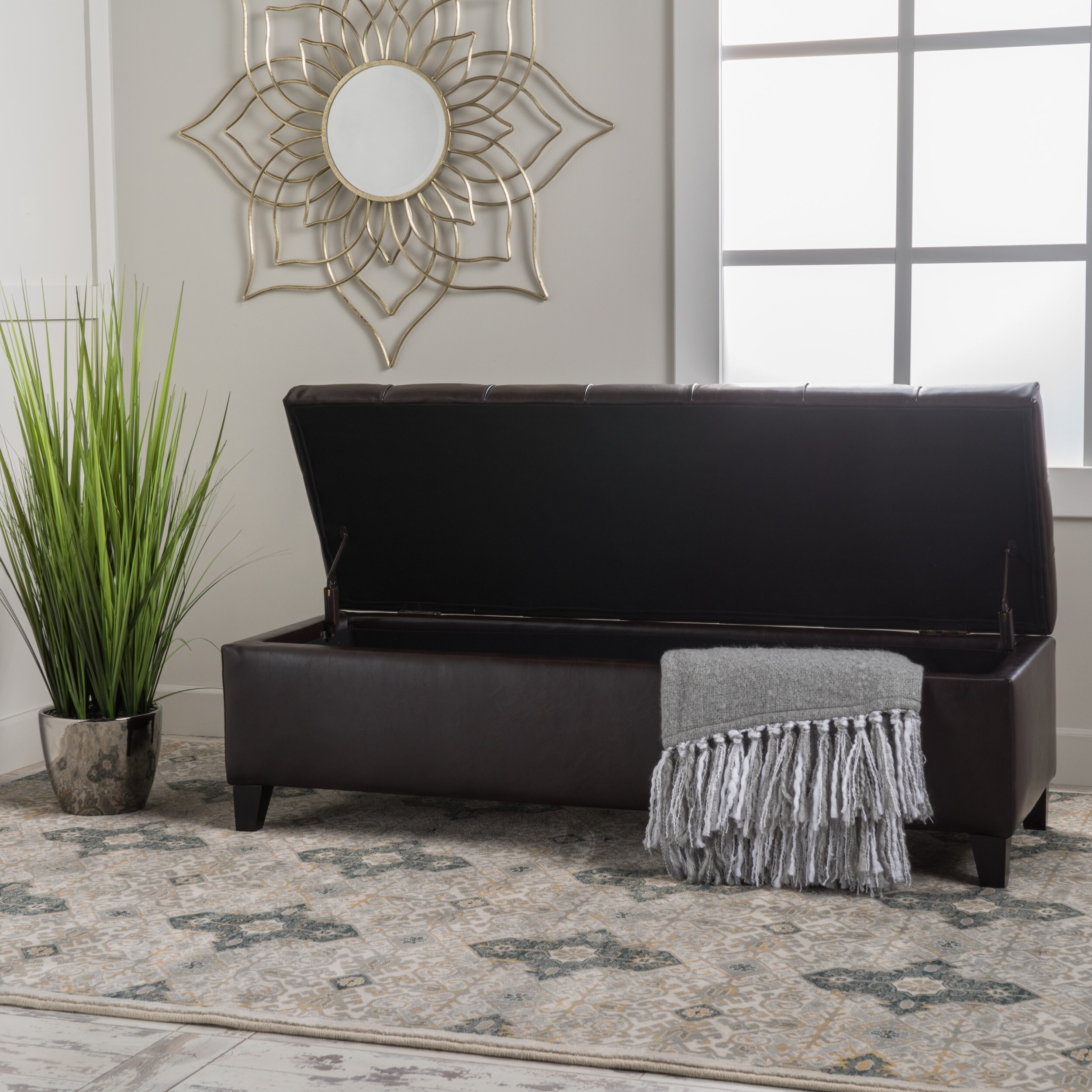Best Selling Home Decor Casual Brown Faux Leather Storage Ottoman in