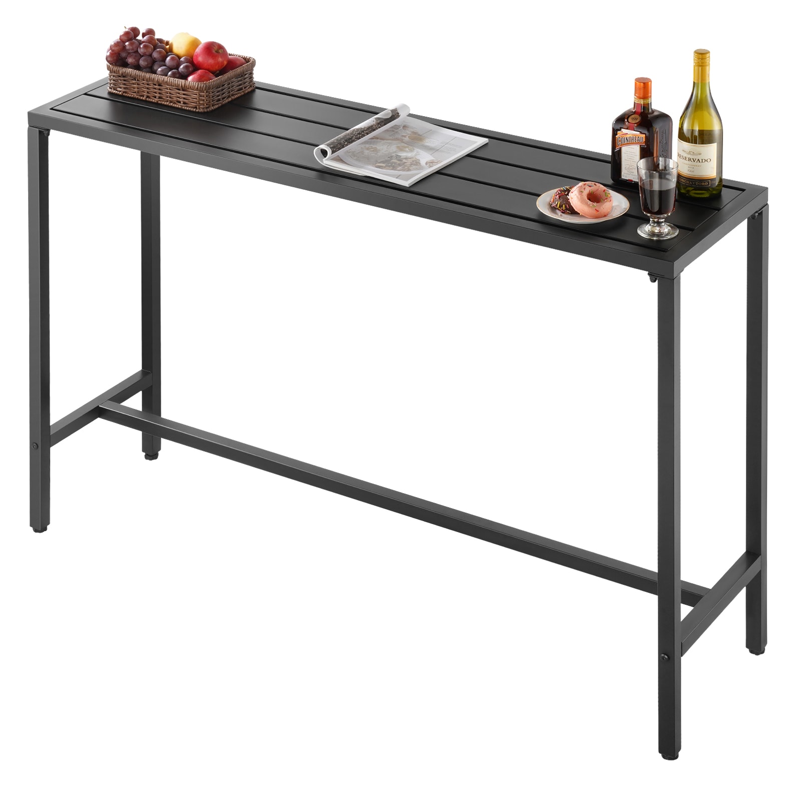 VEVOR Outdoor Bar Table 55 x 15 in Patio Bar Table Waterproof Top and Sturdy Metal Frame Rectangle Counter Height Dining Tables Outdoor Furniture for Balcony Yard Hot Tub Poolside Indoor