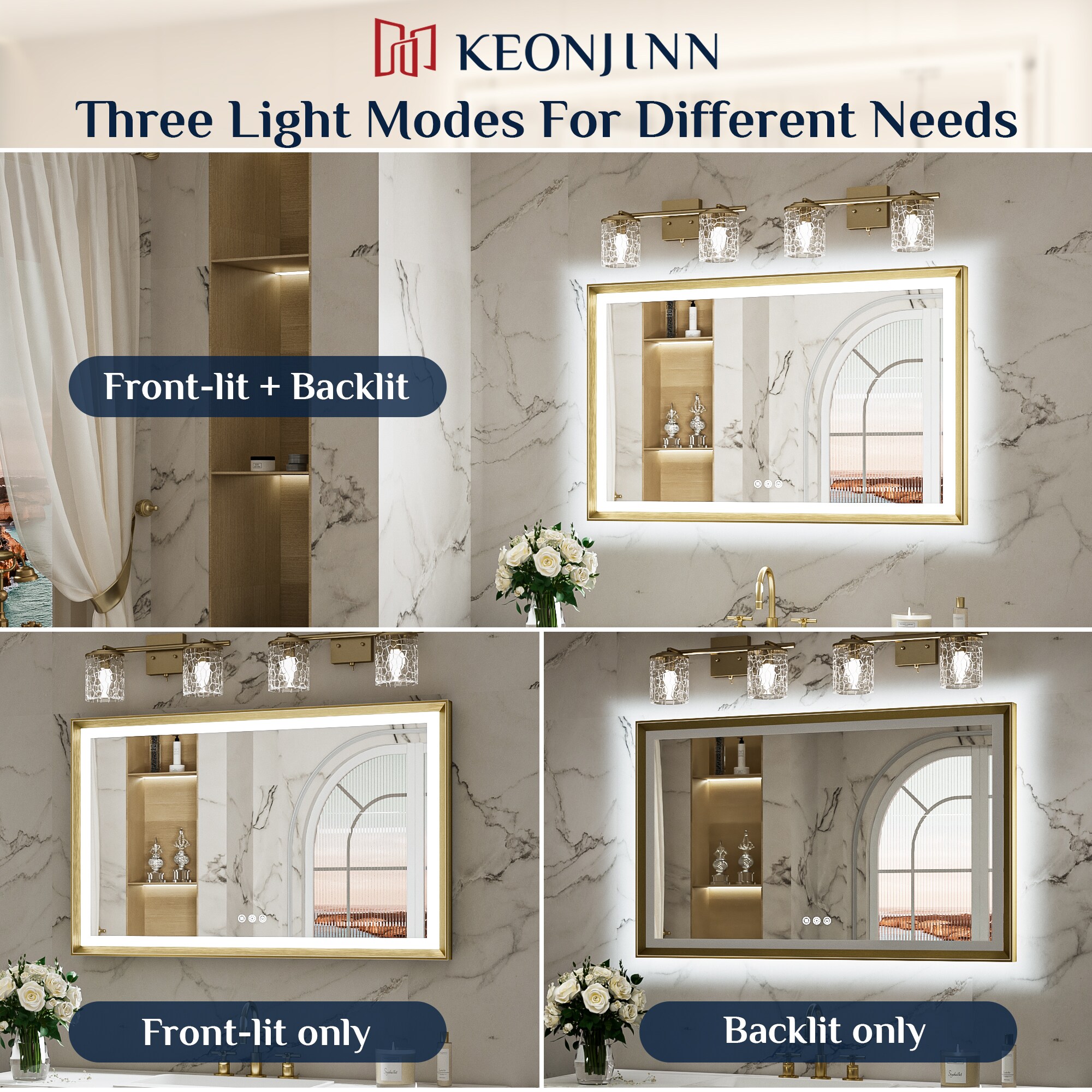 Keonjinn LW-ZBGSSW-10161GD Framed-Bath-Mirrors - View #4