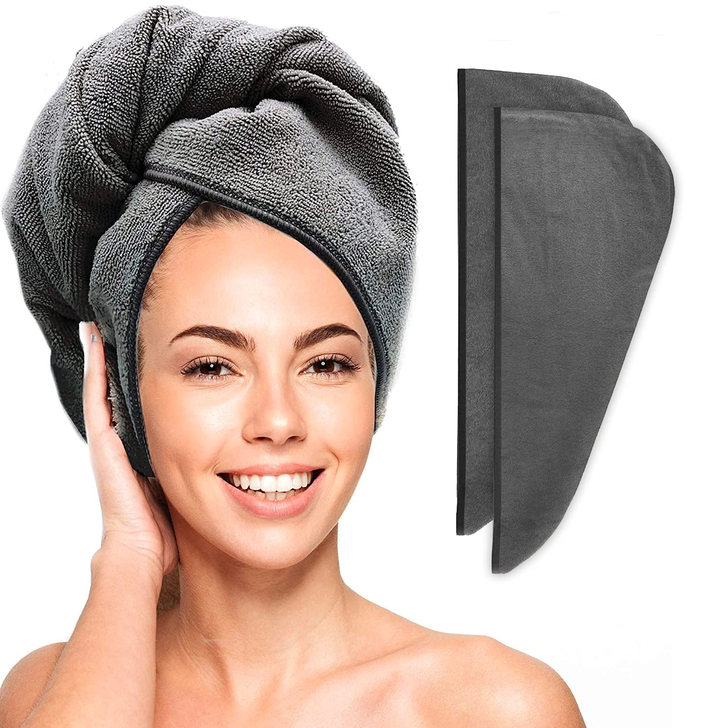Scala  Microfiber Hair Towel Wrap Twist for Women (2 Pack)  - Gray; Rectangle 24 x 48 inches