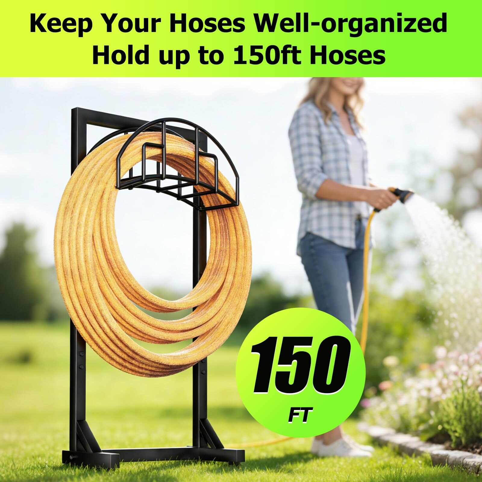 Anqtovp Heavy Duty Freestanding Metal Garden Hose Holder Stand ...