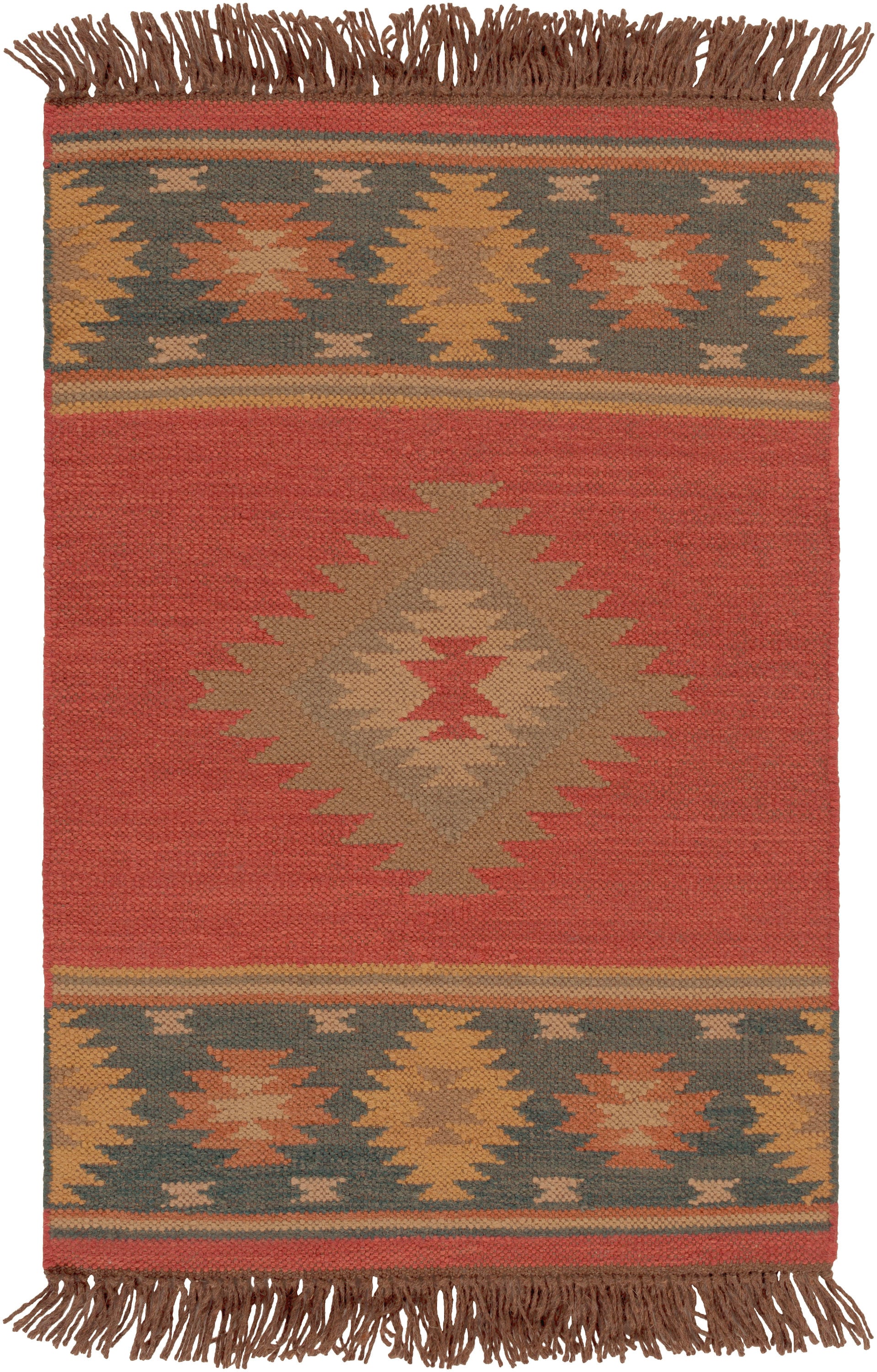 Handmade Red Wool Medallion Flat Woven Rug 2' x 3'