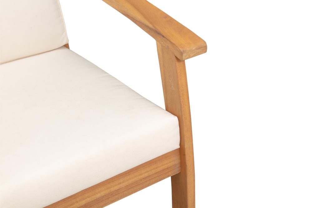 Scandinavian Midcentury Modern Solid Wood Lounge Chair with Cream Cushions