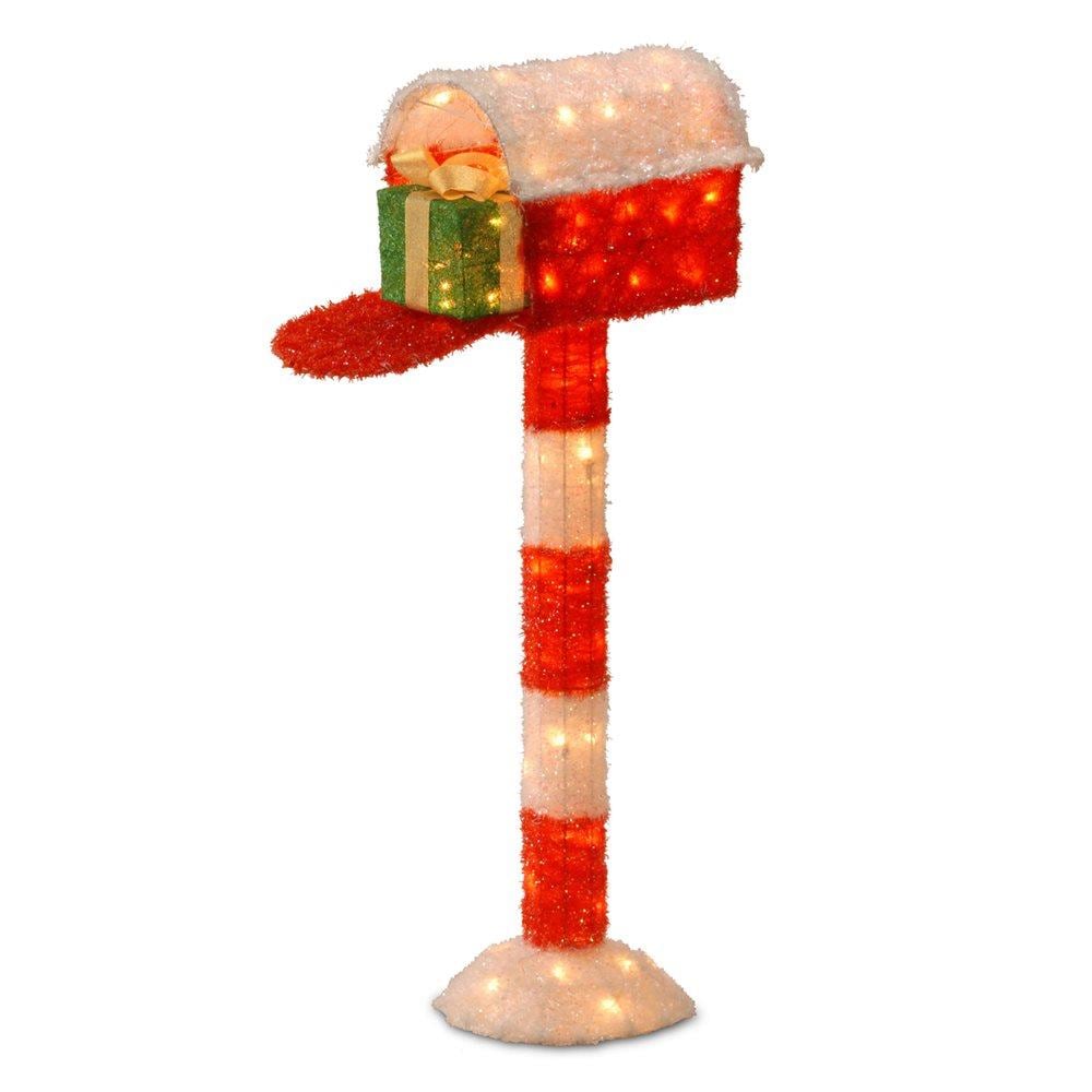 National Tree Company MZMB-300-48 48-Inches Freestanding Mailbox Free standing decoration with Clear Incandescent Lights