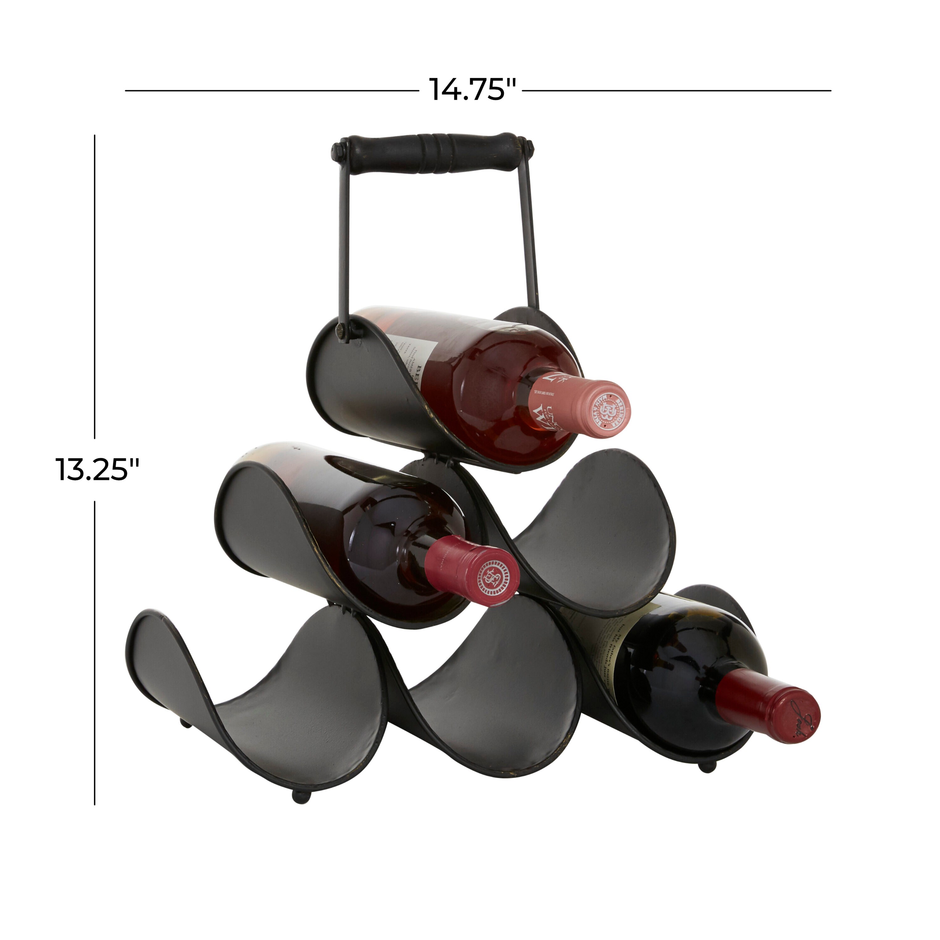 Black and Gold Metal 6 Bottle Wine Rack with Handle
