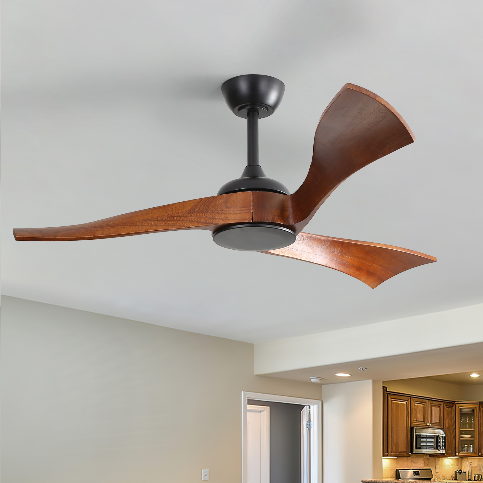 Sofucor L-52K012-BK-WDHTM60W Ayris 52-in Outdoor Black with Brown Blades Ceiling Fan and Remote ( 3 -Blade )