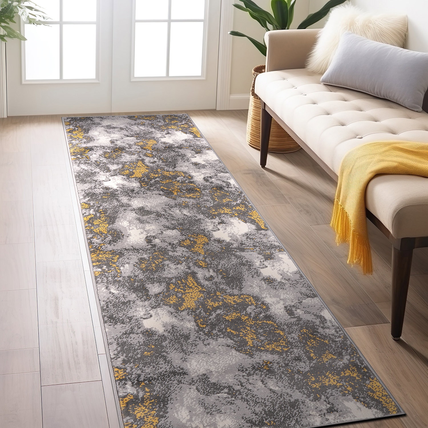 World Rug Gallery 4054YELLOW2X7 2 x 7 (ft) Loomed Polypropylene Yellow Rectangular Indoor Abstract Vintage Runner rug
