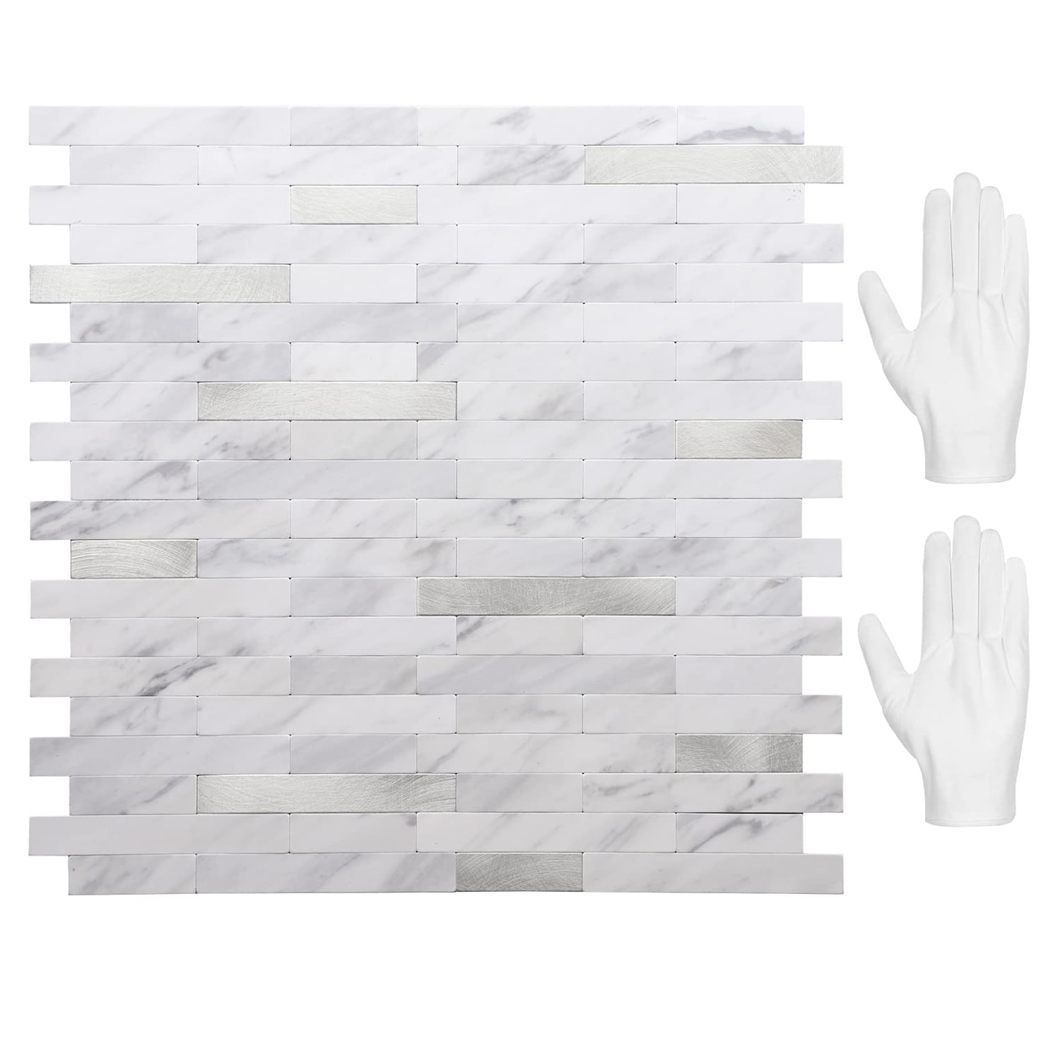 Etokfoks  White Marble with Metal Silver PVC Peel and Stick Backsplash Waterproof Heat Resistant Anti Scratch 10 Pack