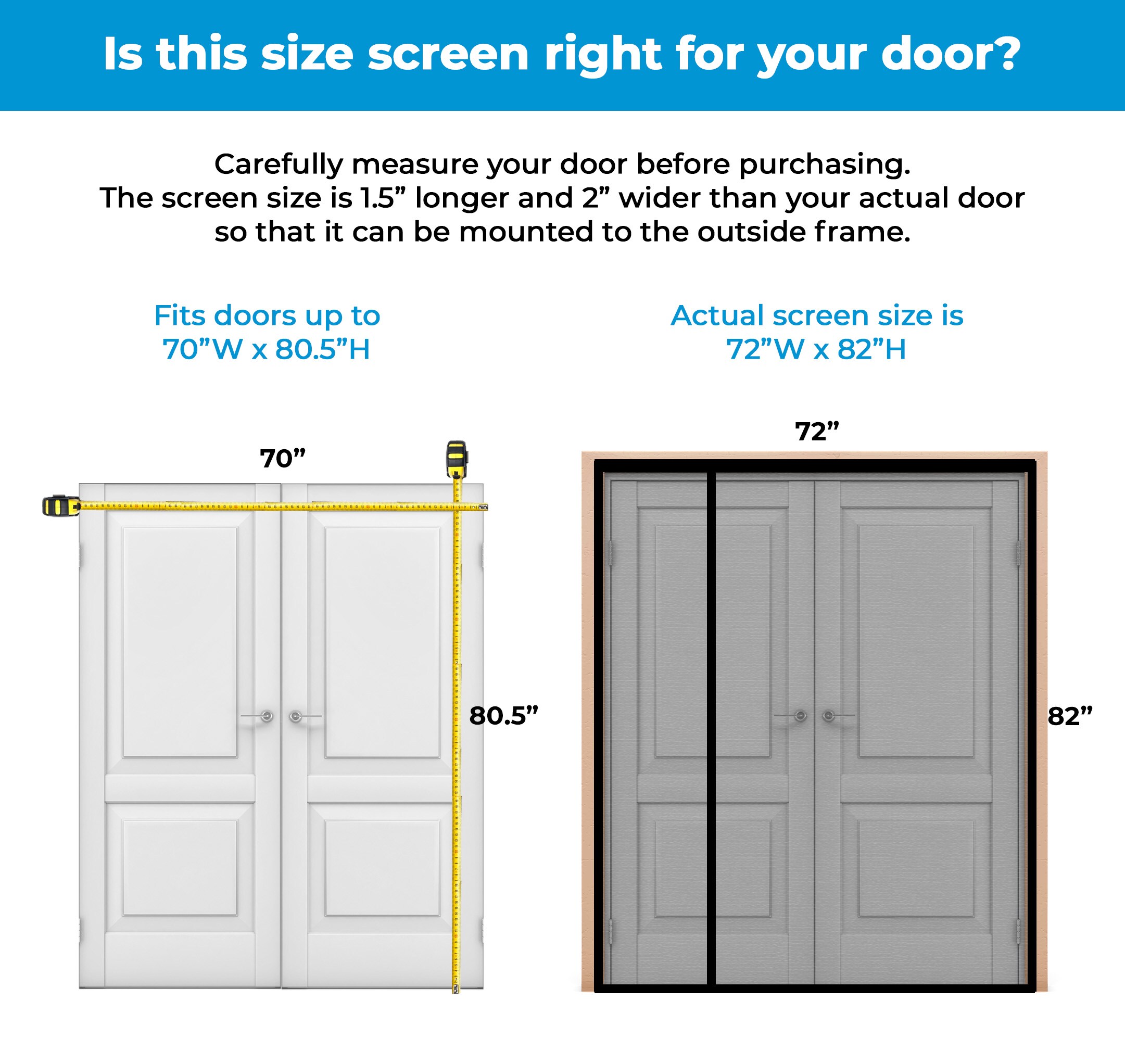 Magnetic Screen Door for 72 x 80 Inch French Door, Screen Itself Size: 74  x 81, Glass Sliding Door Heavy Duty Screen Door Mesh Curtain Keeps Bugs  Out for Patio, Sliding Or