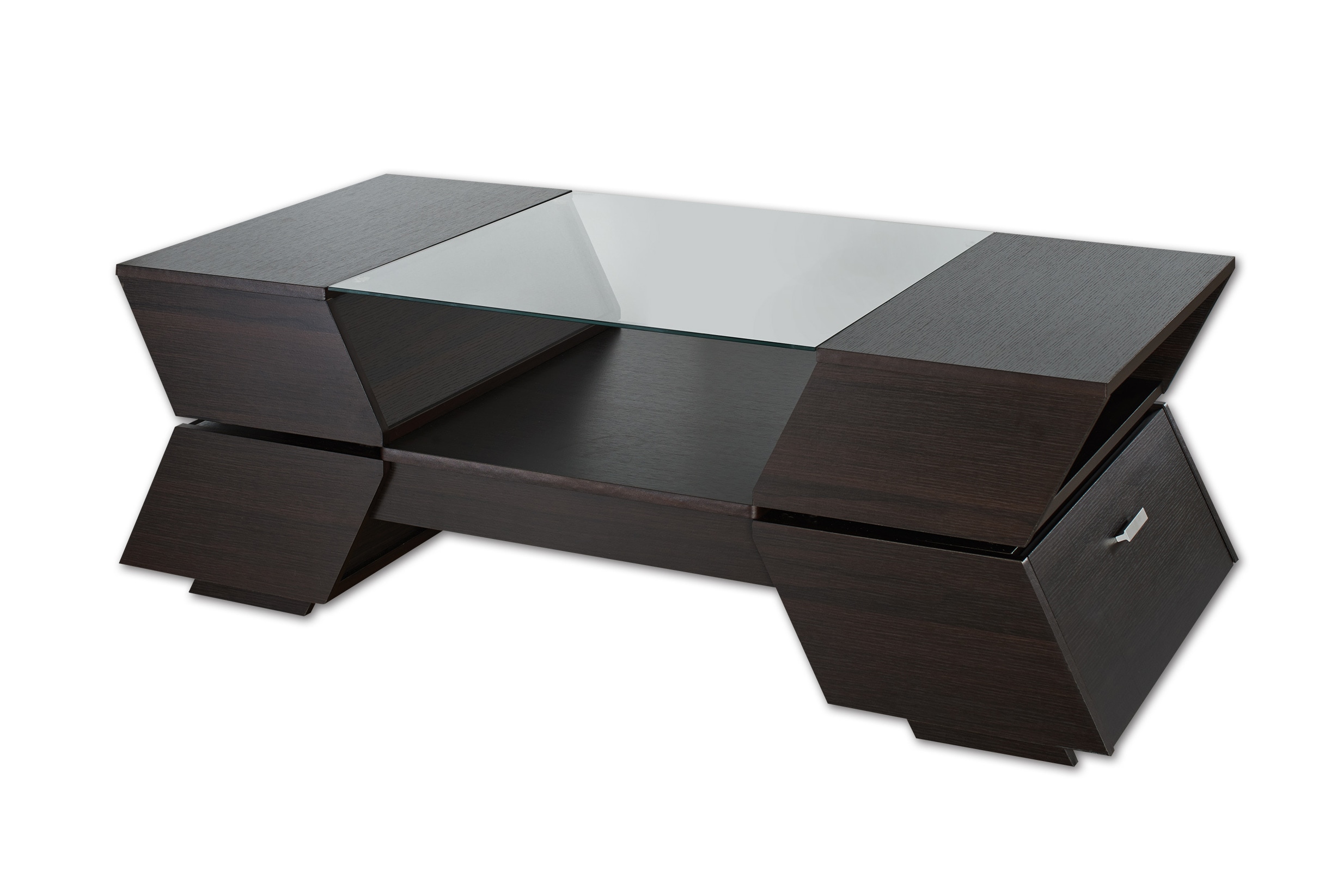 Rossore Espresso Glass Modern Coffee Table with Storage in Brown | - Furniture of America YNJ-1405-5