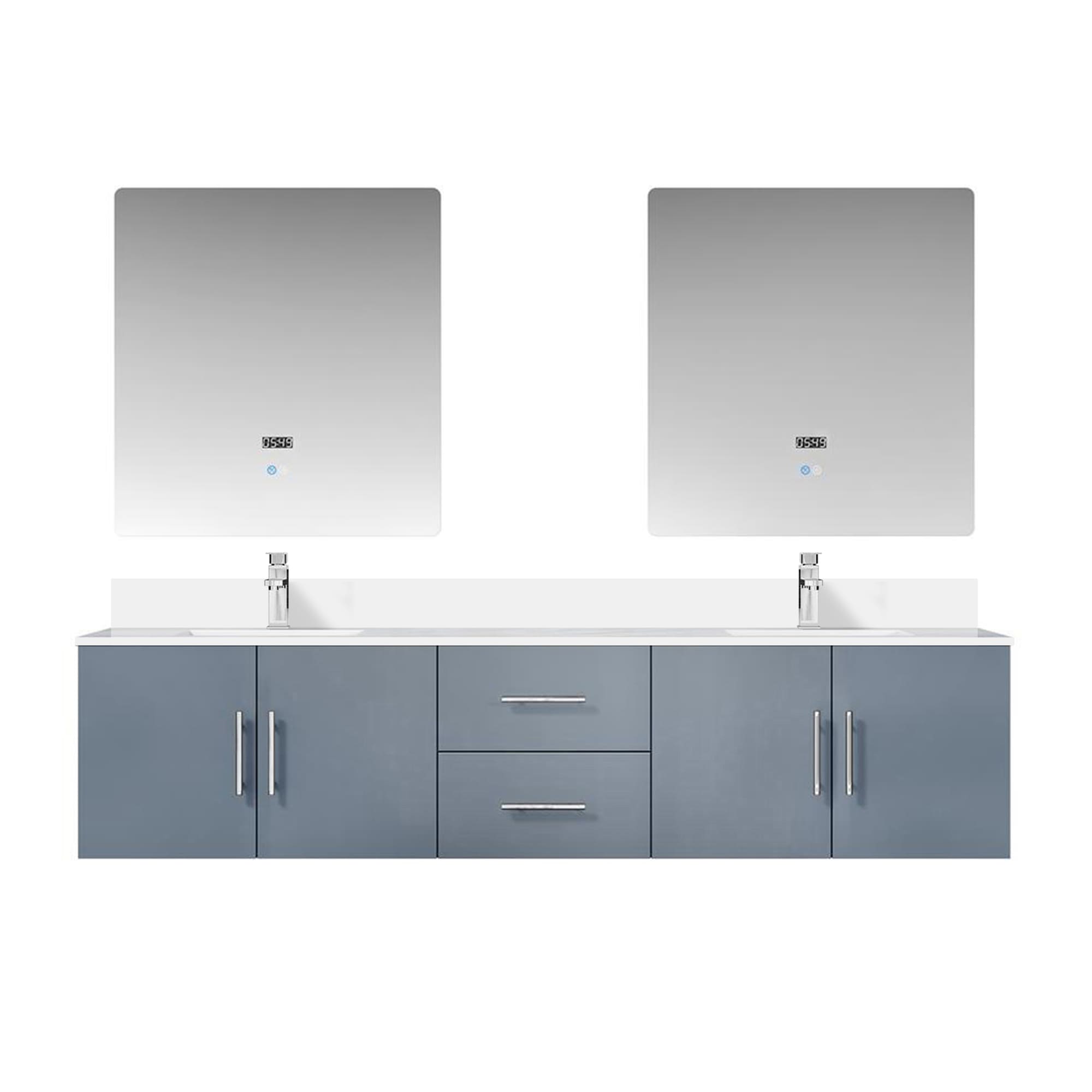 Lexora LVG80DB311 Geneva 80-in Dark Grey Undermount Double Sink Floating Bathroom Vanity with White Cultured Marble Top (Mirror and Faucet Included)