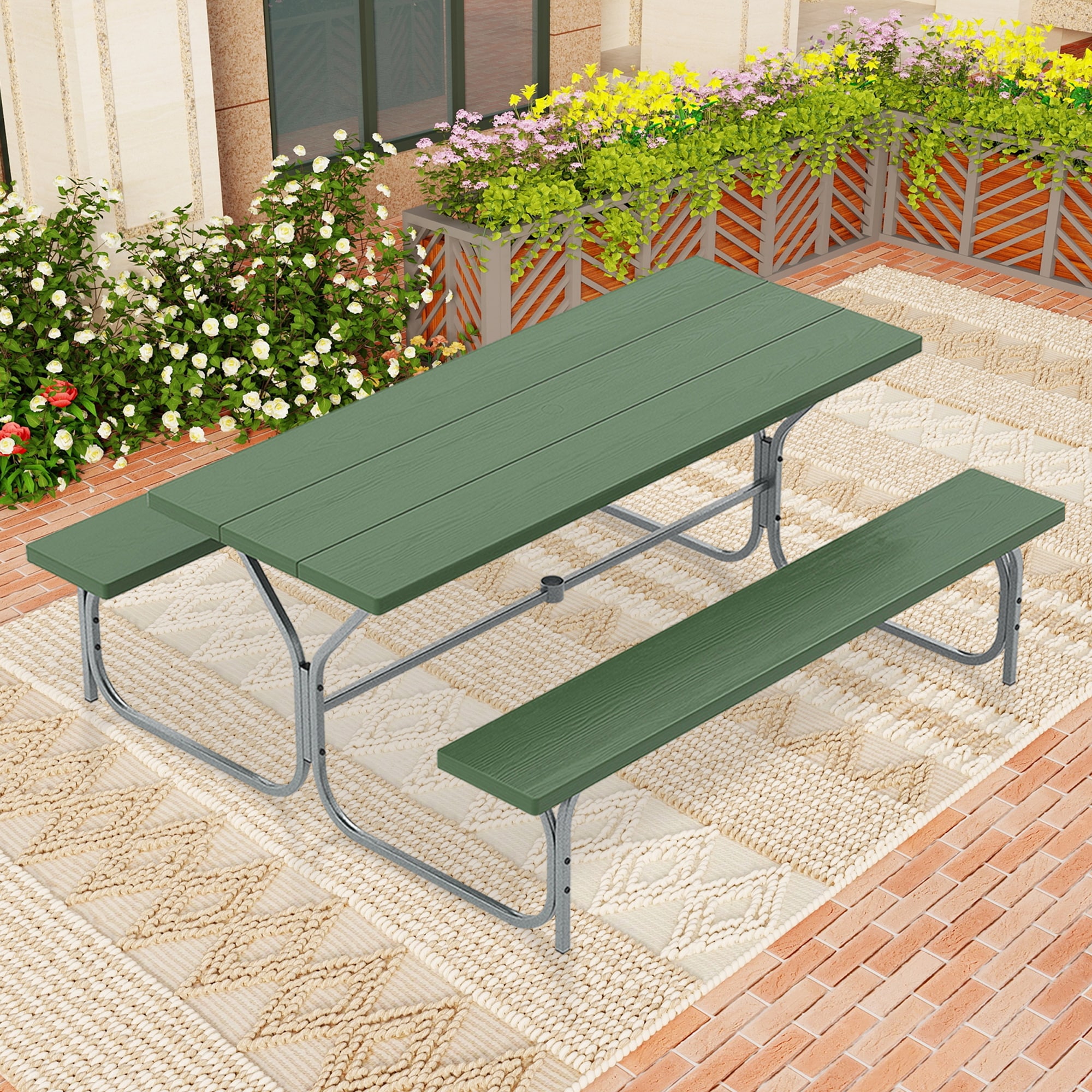 LIVIZA TDJ11266LS-X 72-in Green Plastic Rectangle Picnic Table