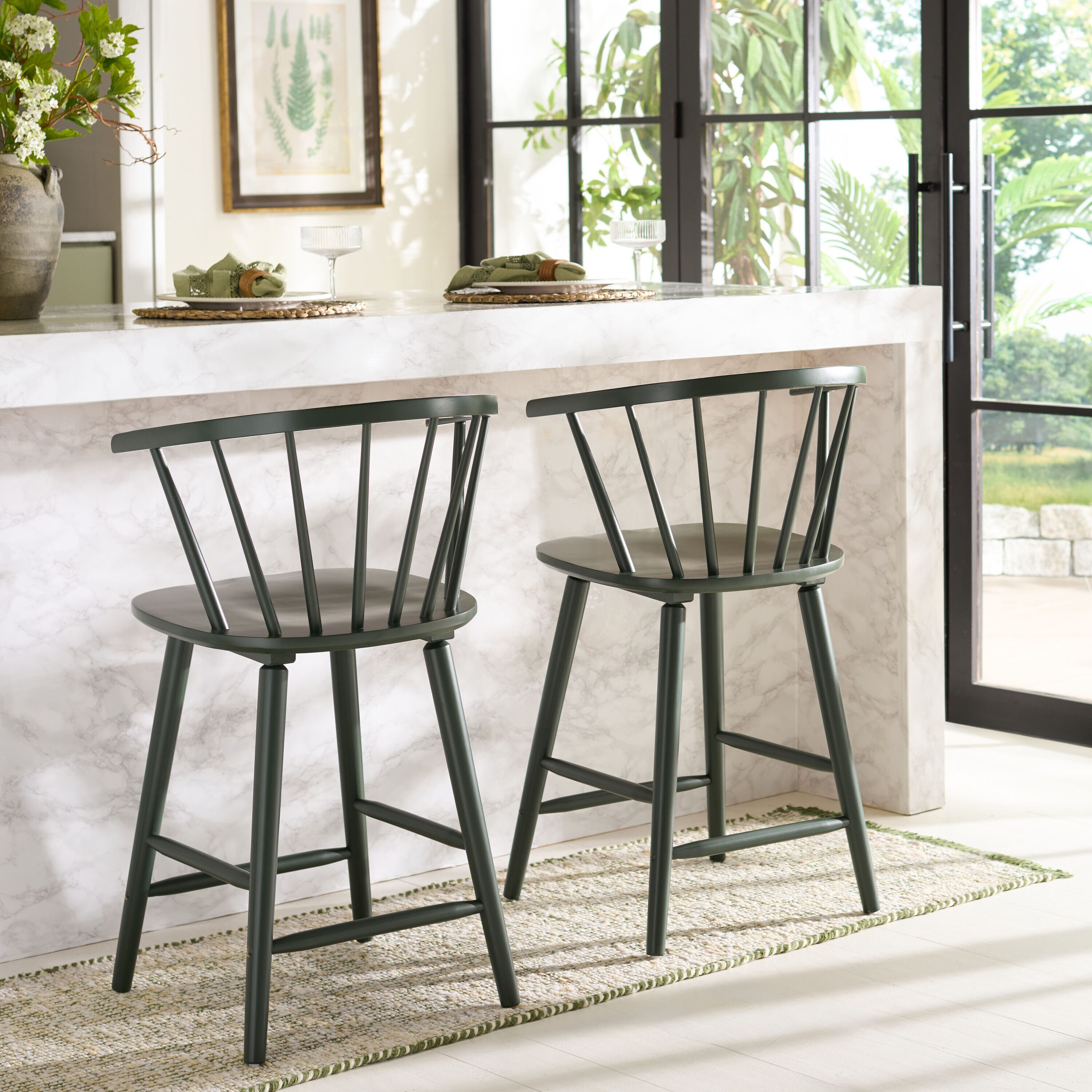 Safavieh Garden Green 24-in H Tall Wood Bar Stool