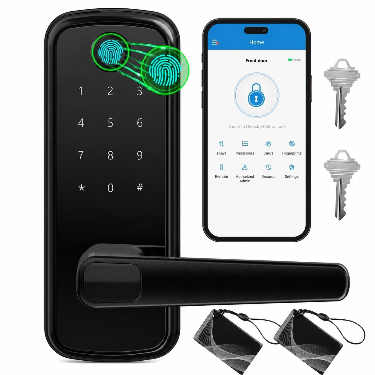 Justincity  Smart Door Lock Keyless Entry Fingerprint Door Lock with Keypad Digital Lock with Handle for Home Rental Garage Office and Hotel