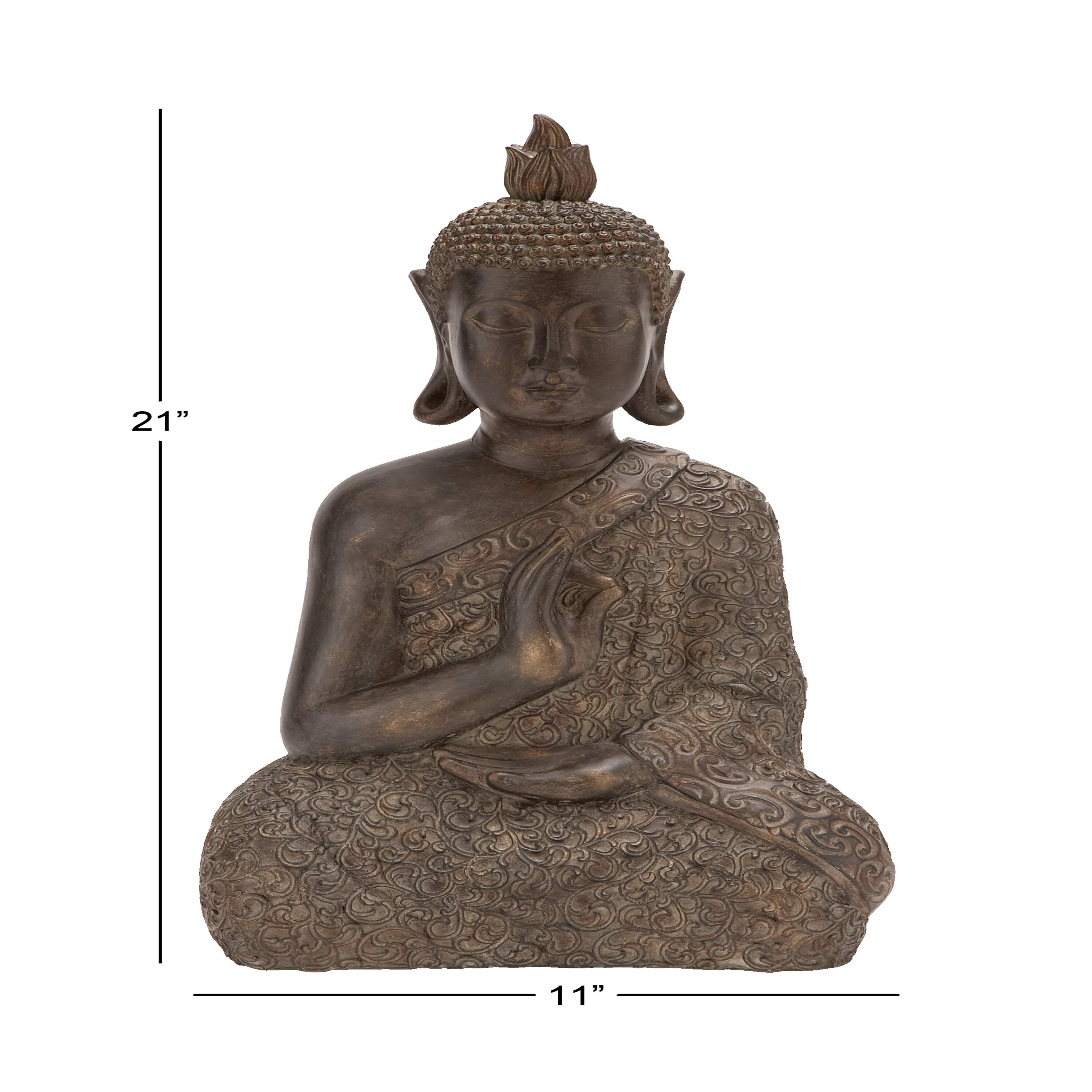 Brown Polystone Meditating Buddha Sculpture with Engraved Carvings