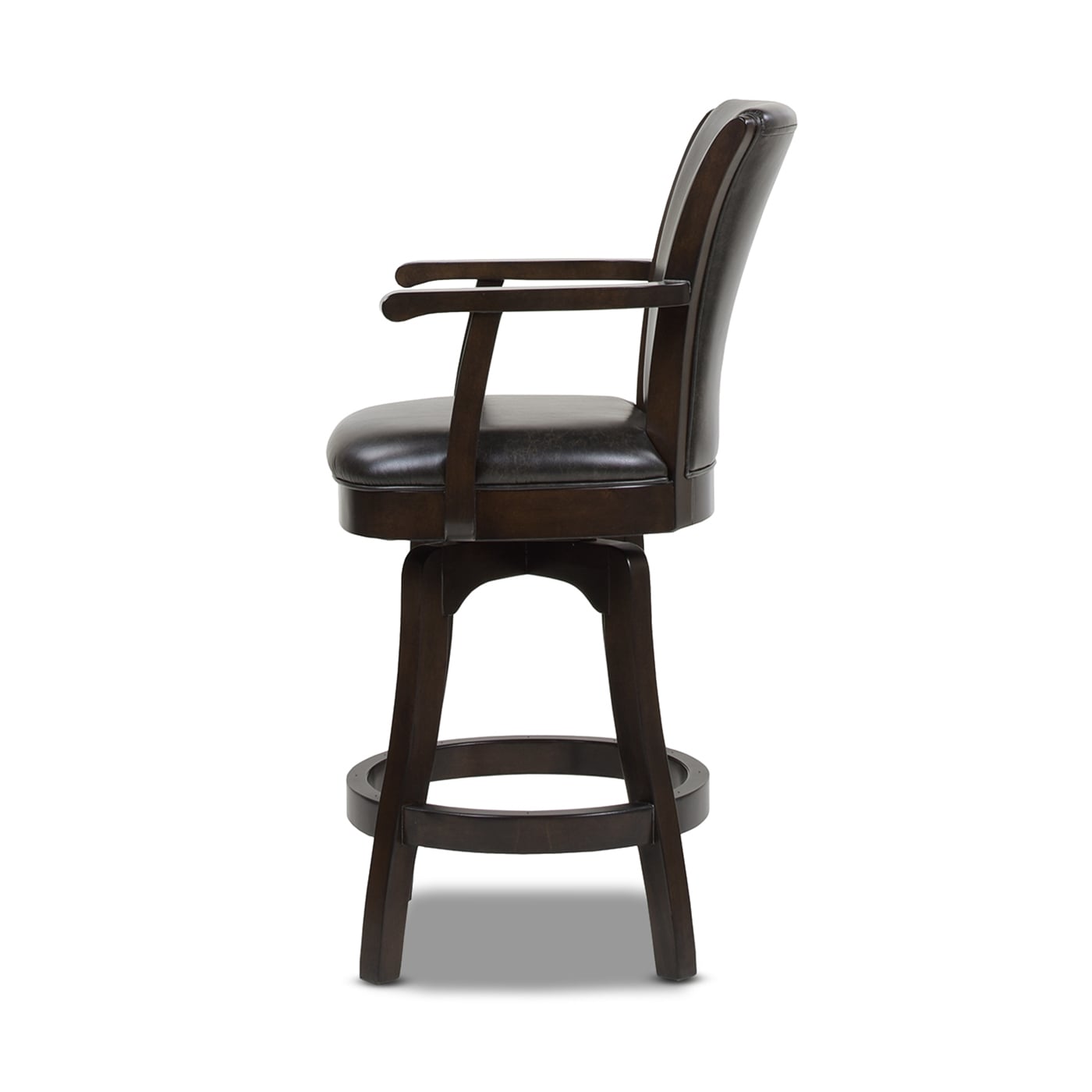 Williams 27" Swivel Counter Height Bar Stool in Vintage Black Faux Leather and Wood