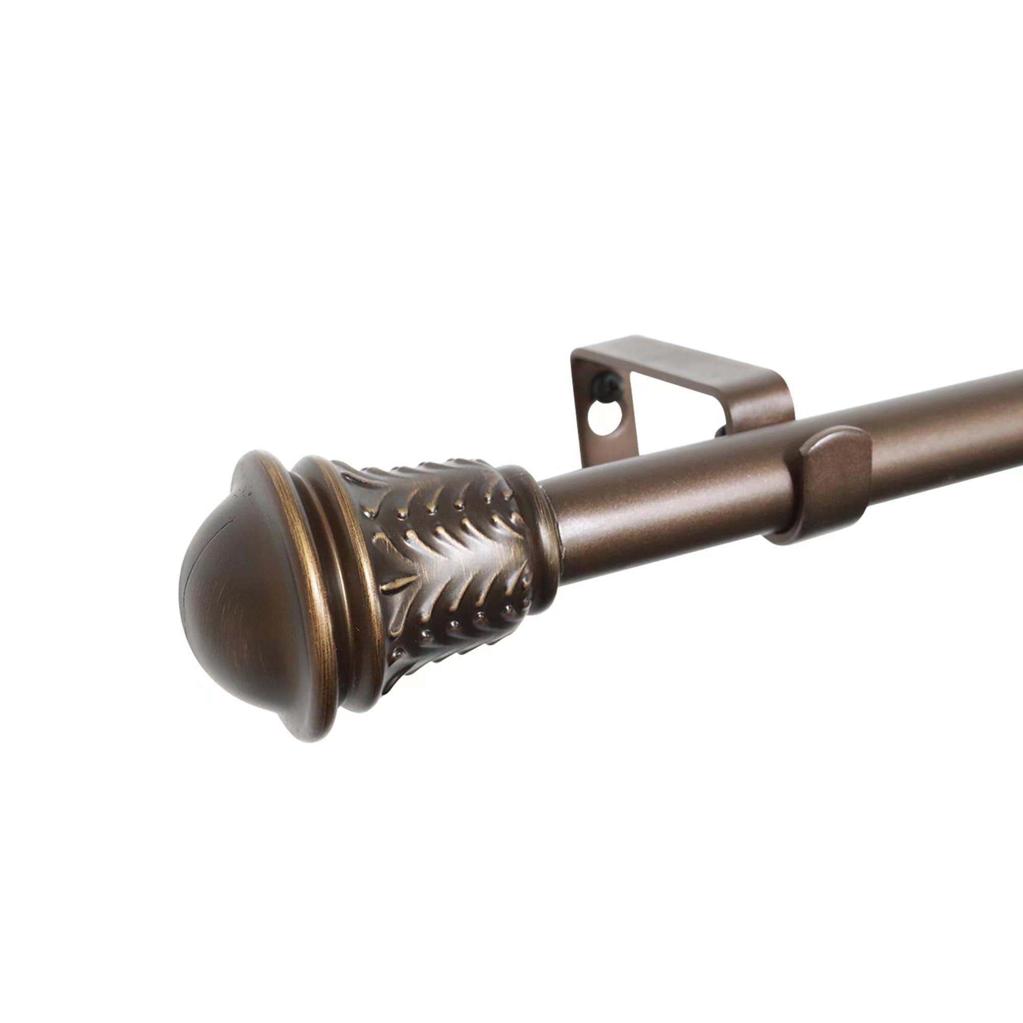 Bronze Adjustable Steel Curtain Rod with Plastic Finials, 72-144 Inches