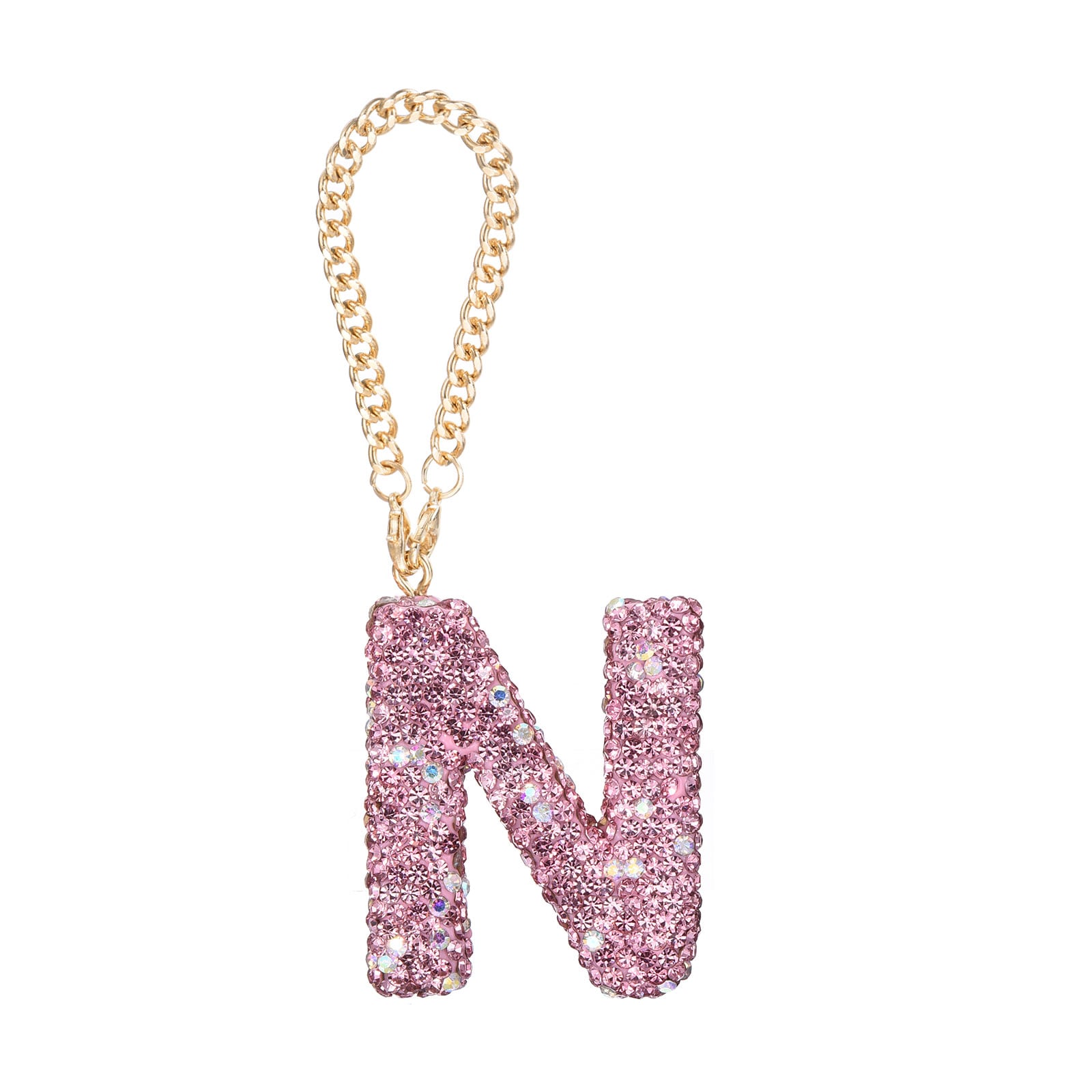 Unique Bargains Bling Car Letter Charm Initial N Letter Interior Car Rear View Mirror Decoration Hanging Crystal Ornaments for Women Bags Water Cup DIY Craft Pink