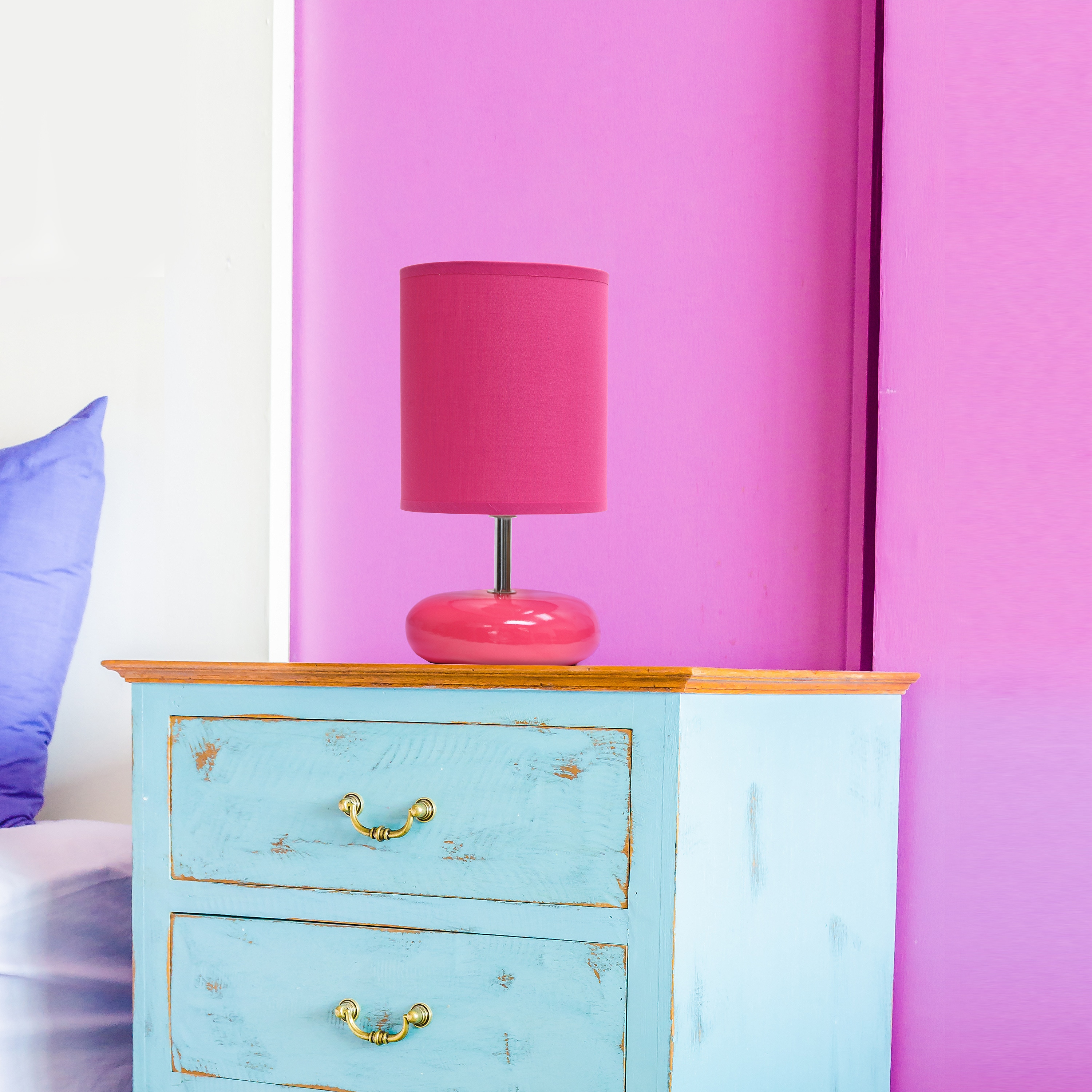 Simple Designs LT2005-PNK 10.24-in Pink Table Lamp with Fabric Shade