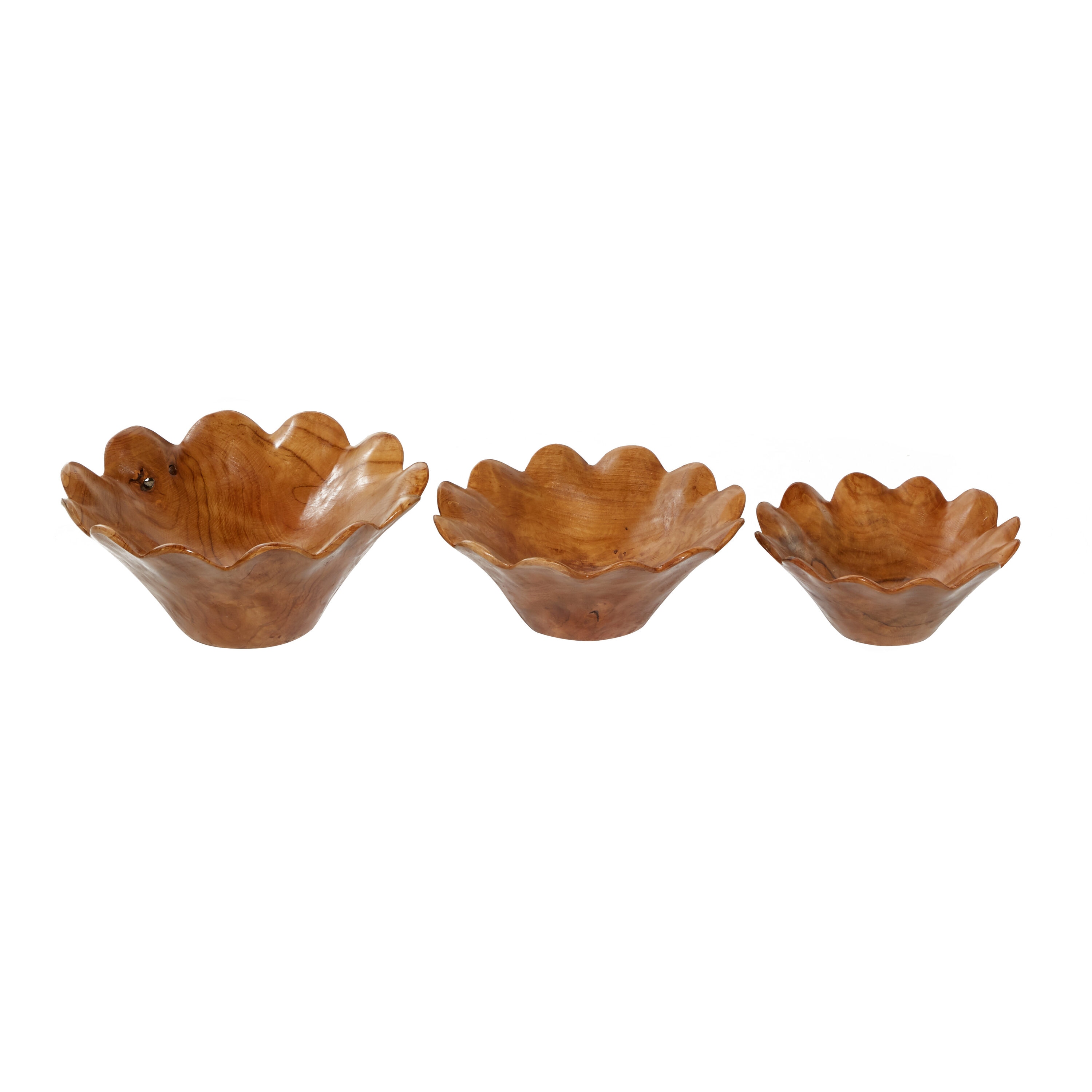Handcrafted Teak Wood Floral Decorative Bowl Set