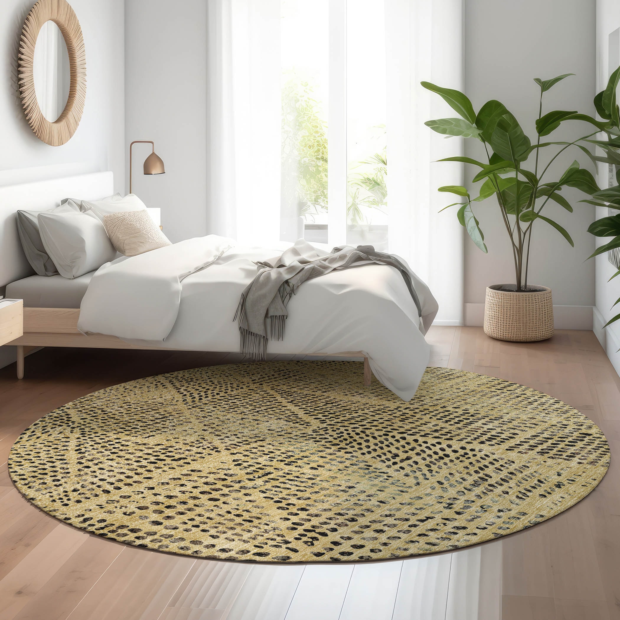 Addison Rugs AMF591GO8RO Mayfield AMF591GO 8 x 8 (ft) Loomed Polyester Gold Round Indoor Geometric Machine washable Area rug