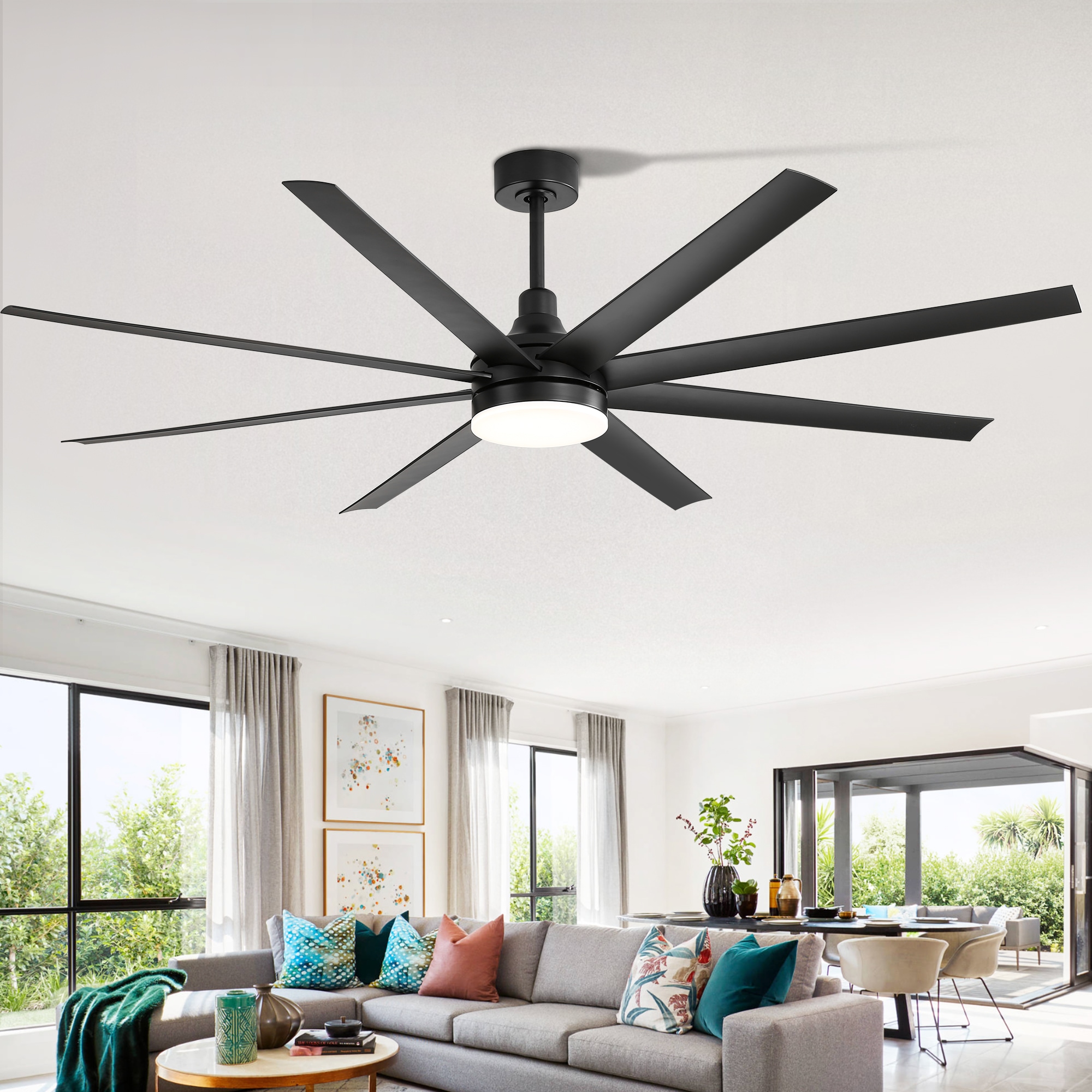Lamober 230SH01-SN Windmill 72-in Color-Changing Integrated LED Matte Black with Black Blades Ceiling Fan With Light - Remote Included ( 8 -Blade )