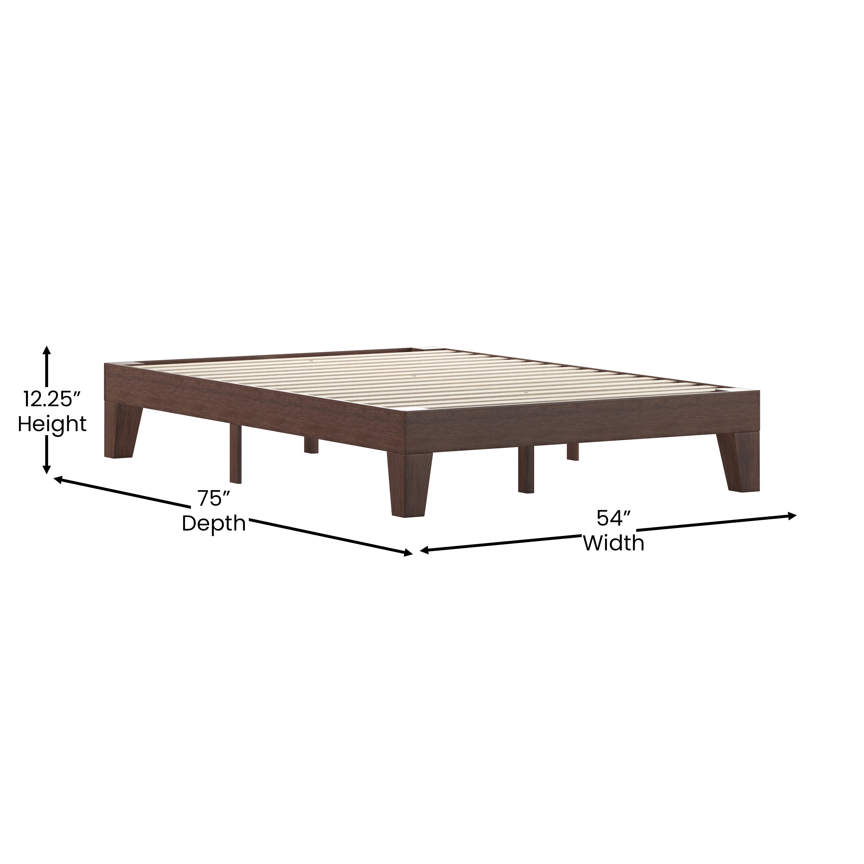 Evelyn Walnut Finish Full Wooden Platform Bed with Slats