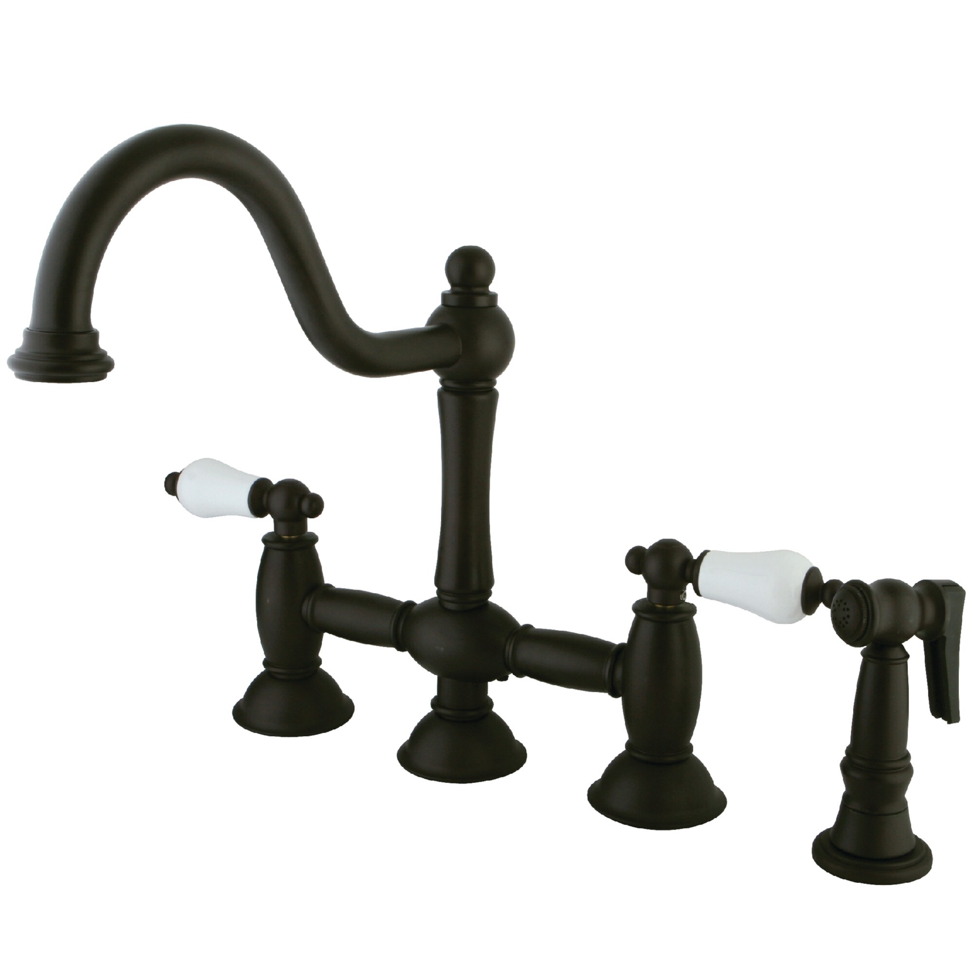 Kingston Brass WLKS3795PLBS Restoration Oil-rubbed bronze Double Handle Deck-mount Bridge Kitchen Faucet with Sprayer ( Side Sprayer Included )