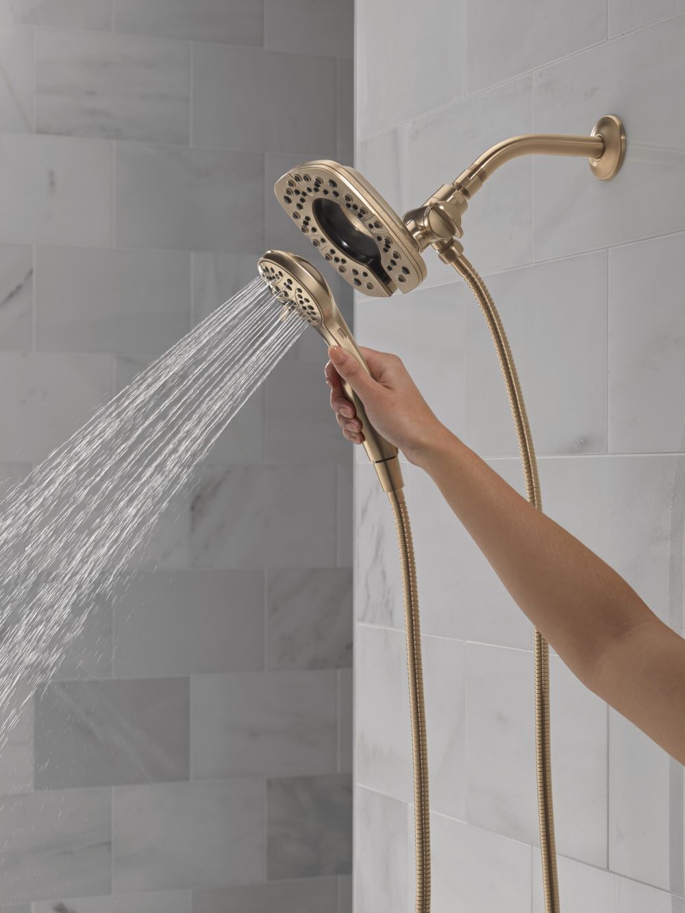 Champagne Bronze Dual Shower Head with Handheld Spray