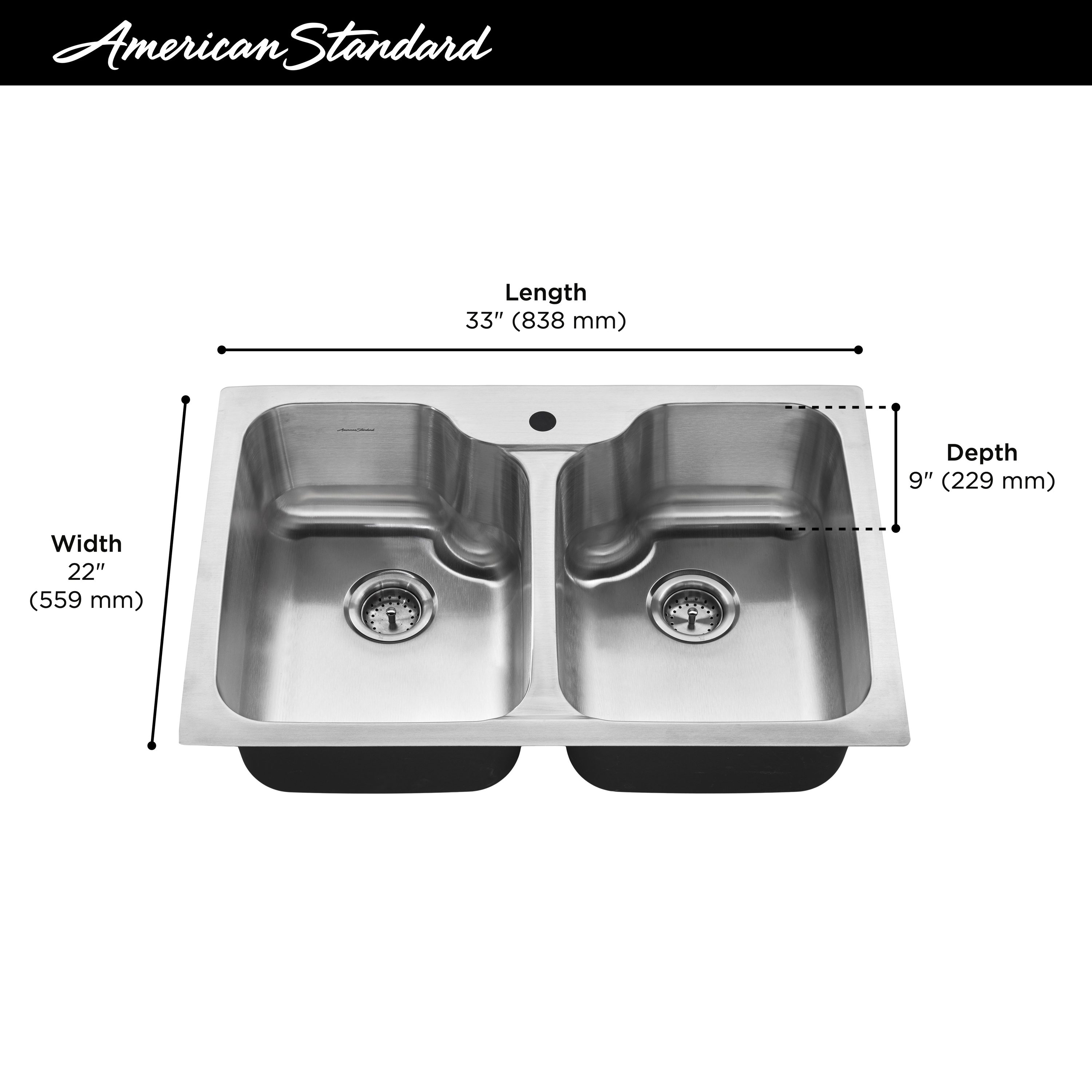 American Standard Fair Acre Drop In 25 in x 25 in Stainless Steel Double  Equal Bowl 25 Hole Kitchen Sink All in one Kit