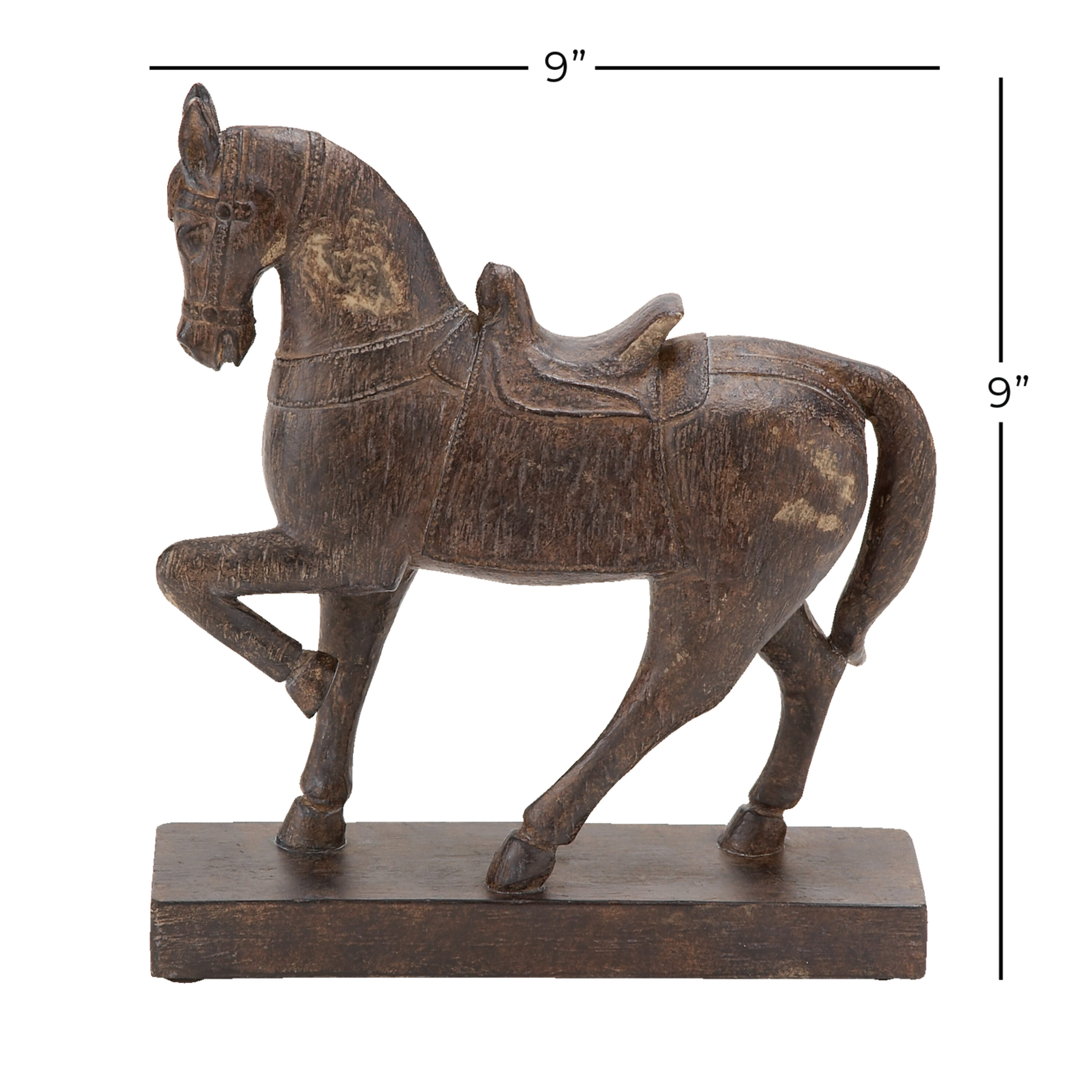 9" Brown Polystone Horse Statue with Weathered Finish